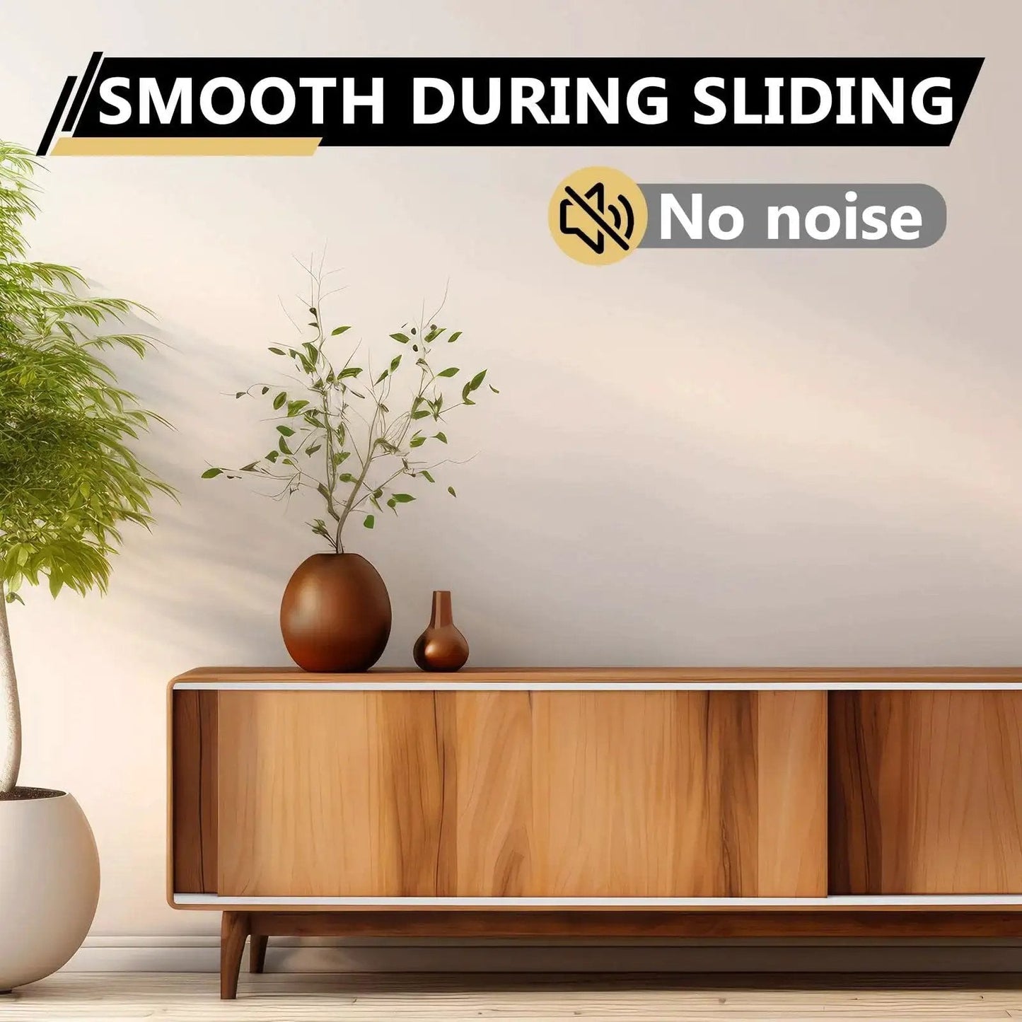 Plastic Sliding Door Track Set For Three Quarters Inch Thick Panels Including Top And Bottom Tracks For Cabinet And Window Applications White Four Feet Long Set Of Two Ideal For Replacing Damaged Slides In Cabinets Or Wardrobes image showing smooth sliding and no noise features