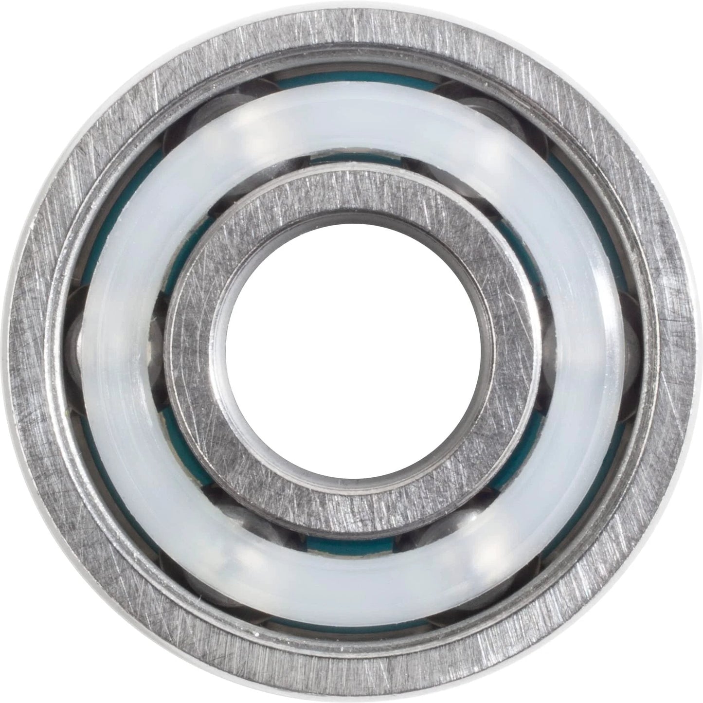 Close-up of a single Fast Rolling Big Balls REDS Skateboard Bearing by Bones showing sealed steel construction for smooth spins.