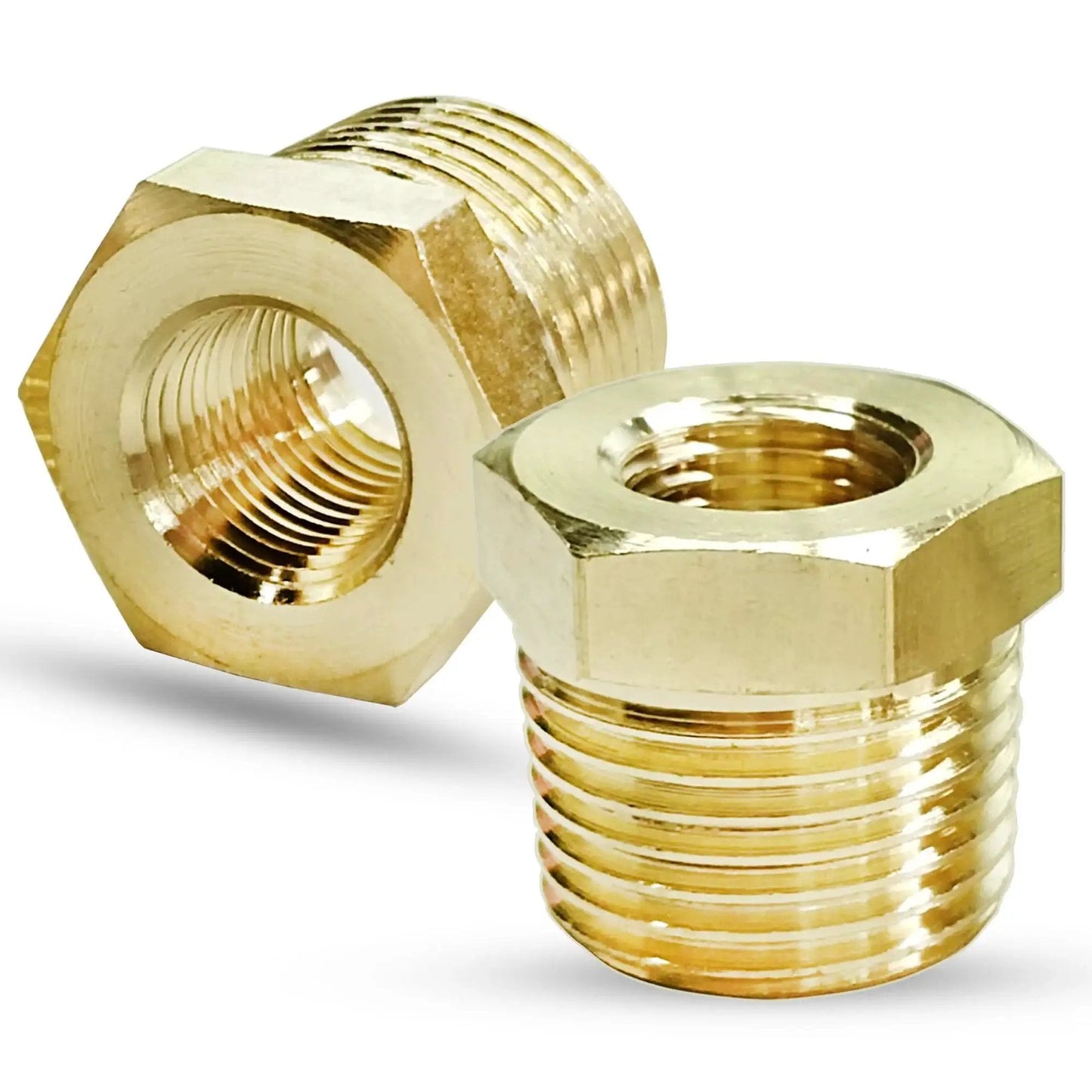 Three Eighths Inch MNPT To One Eighth Inch FNPT Brass Reducer Bushing, Heavy Duty Hex Head Pipe Fitting Reducing Adapter