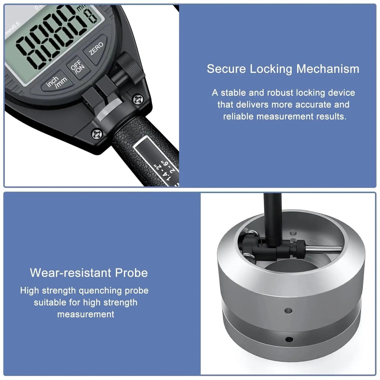 Digital Bore Gauge Set With LCD Dial Indicator For Engines, secure locking mechanism, wear-resistant probe detail