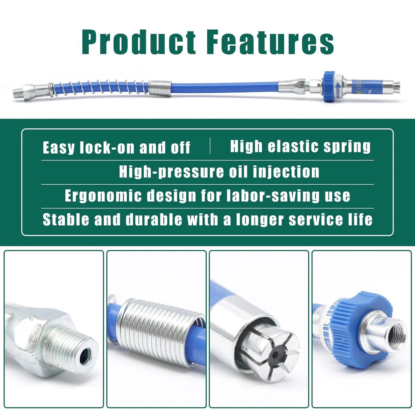 Product features of Heavy Duty Lock On High Pressure Grease Coupler for All Grease Guns with 10th Generation Fit Clamp