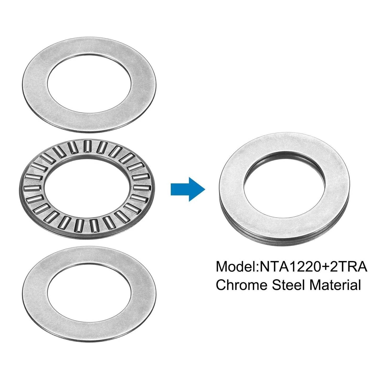 Pro Grade Heavy Duty Thrust Needle Roller Bearing Set With Washers For High Load Machinery, chrome steel, model NTA1220+2TRA