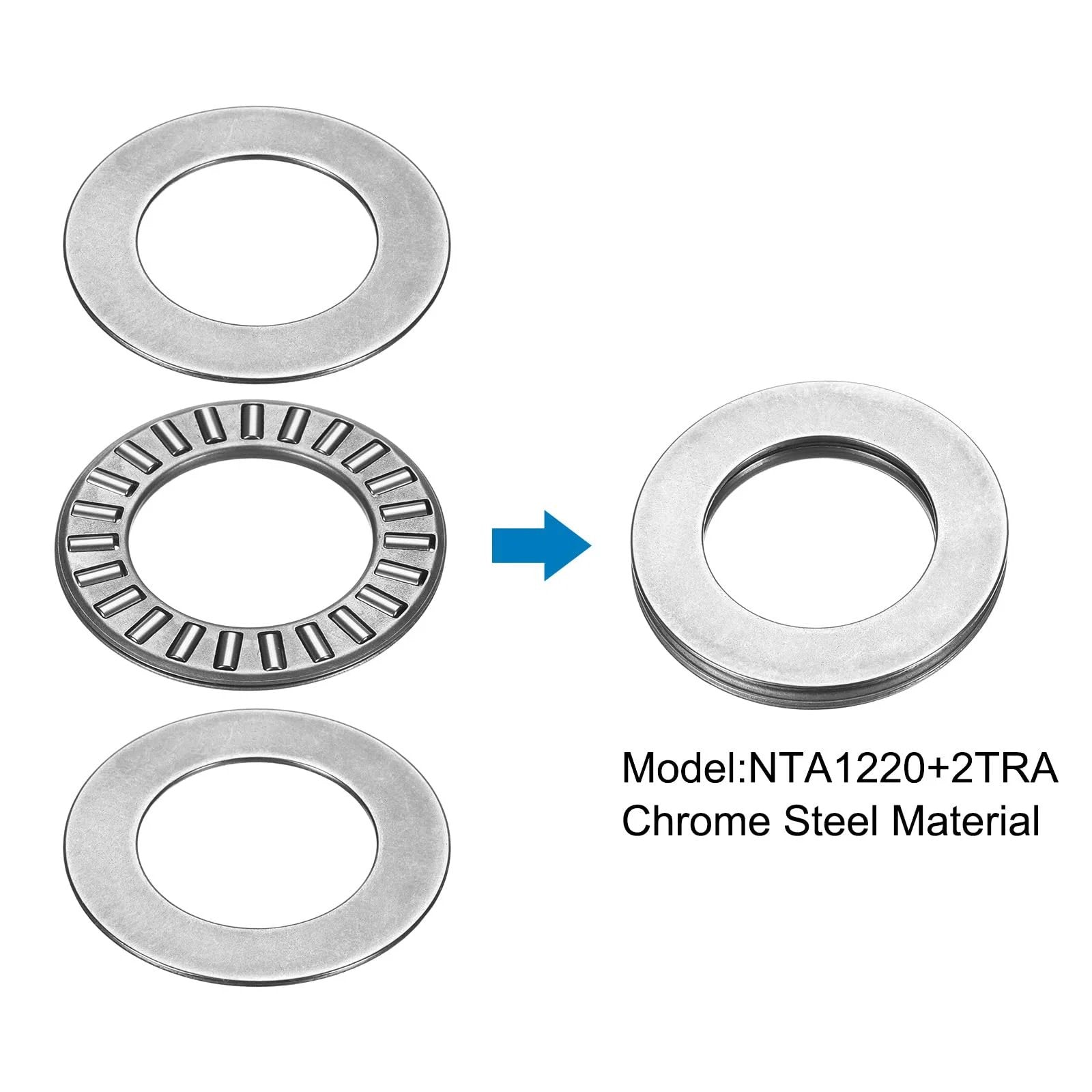Pro Grade Heavy Duty Thrust Needle Roller Bearing Set With Washers For High Load Machinery, chrome steel, model NTA1220+2TRA