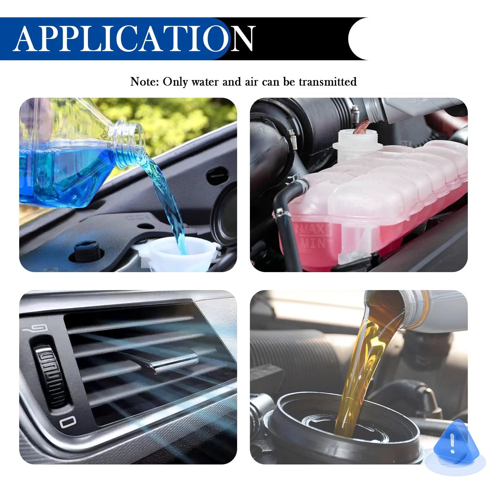 Collage illustrating applications of a Three Quarter Inch Five Foot Silicone Heater Hose for Your Ride Cooling System.
