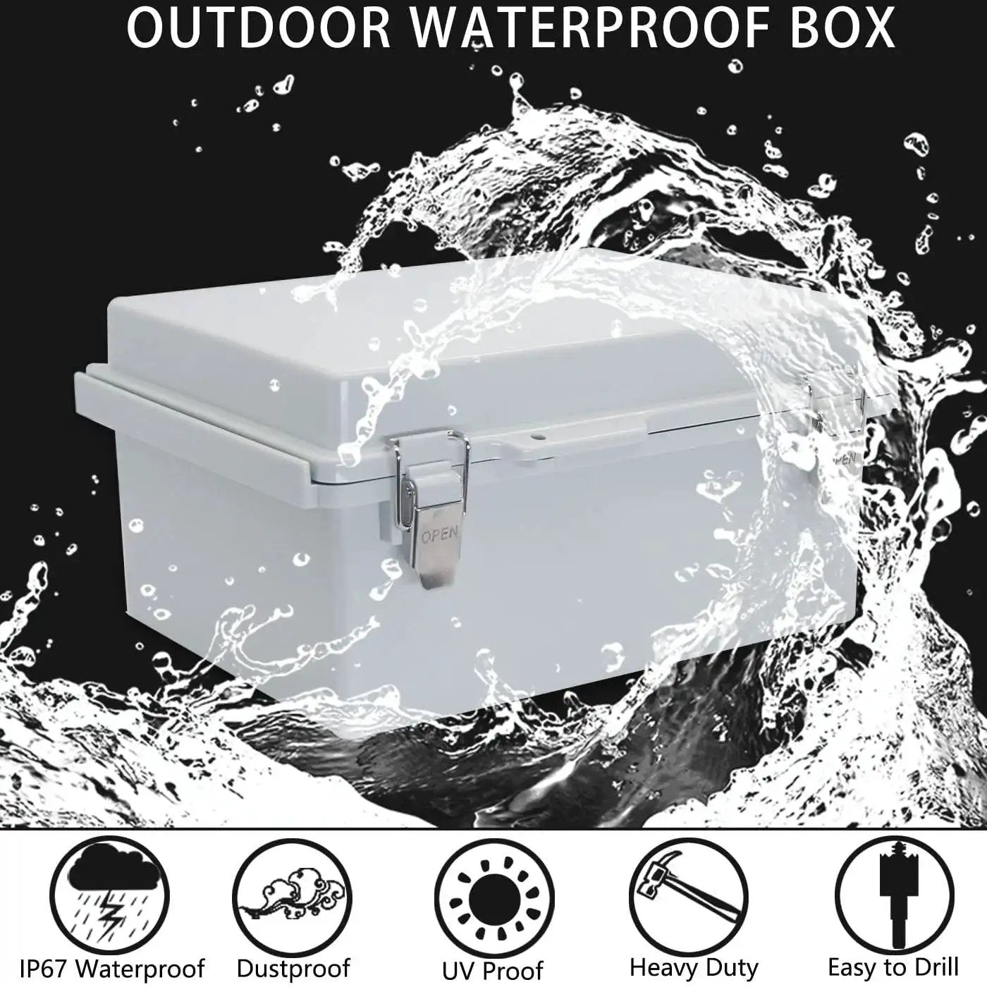 Outdoor Waterproof Electrical Box IP67 Junction Box With Mounting Plate ABS Plastic Project Box in splash effect