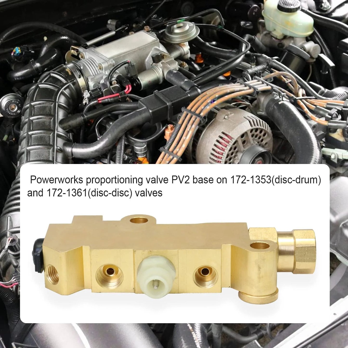 PV2 Brass Proportioning Valve For Disc Front Disc Rear Drum Brakes Beefed Up Replacement 172-1353 25509419 installed in GM engine bay