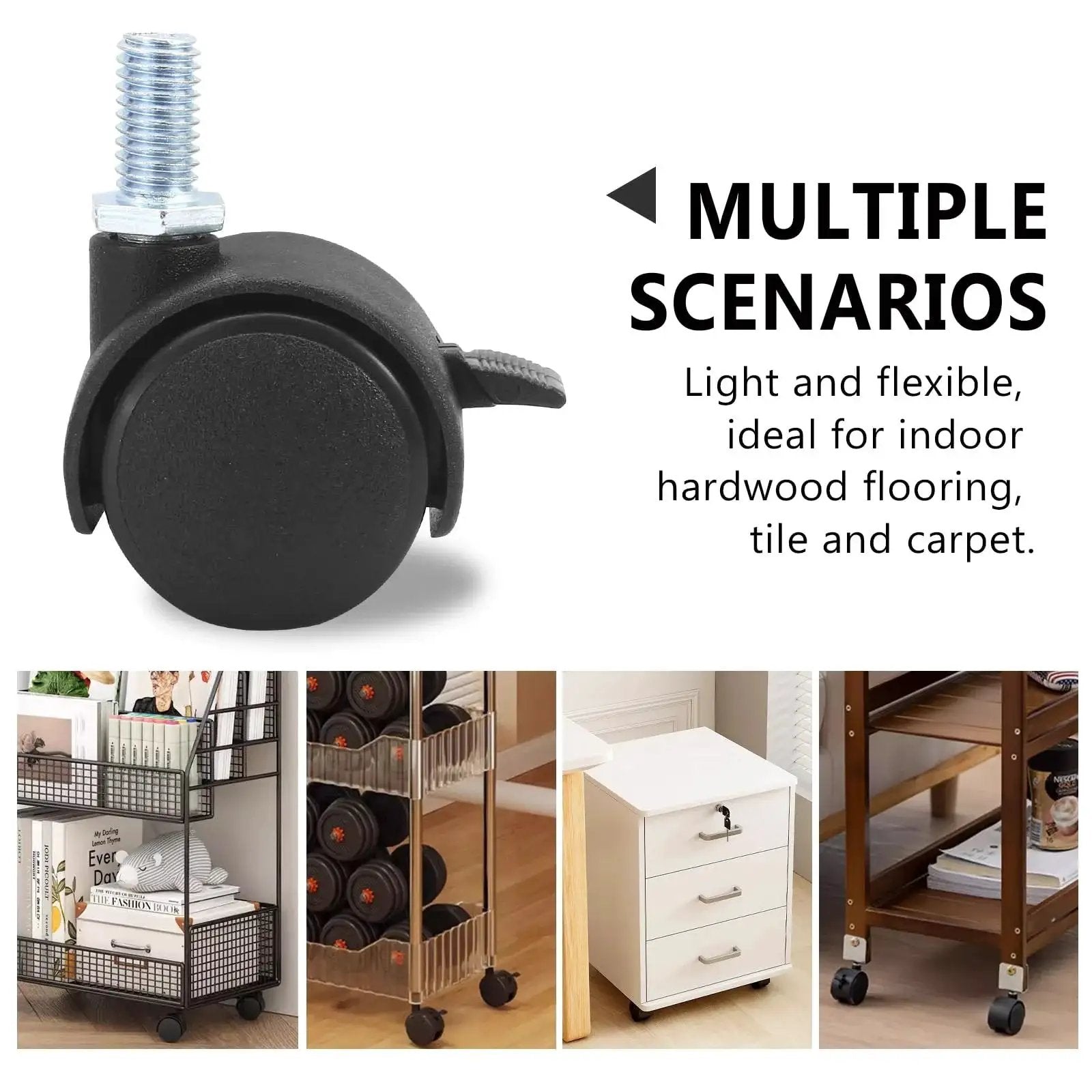 Best Value 2 Inch Black Plastic Stem Casters Set of 4 for Carts and Workbenches M8 Threaded Nylon Wheels With 360 Degree Swivel Braked and Non Braked Options Easy Replacement for Home Garage and Shop, ideal for indoor flooring.