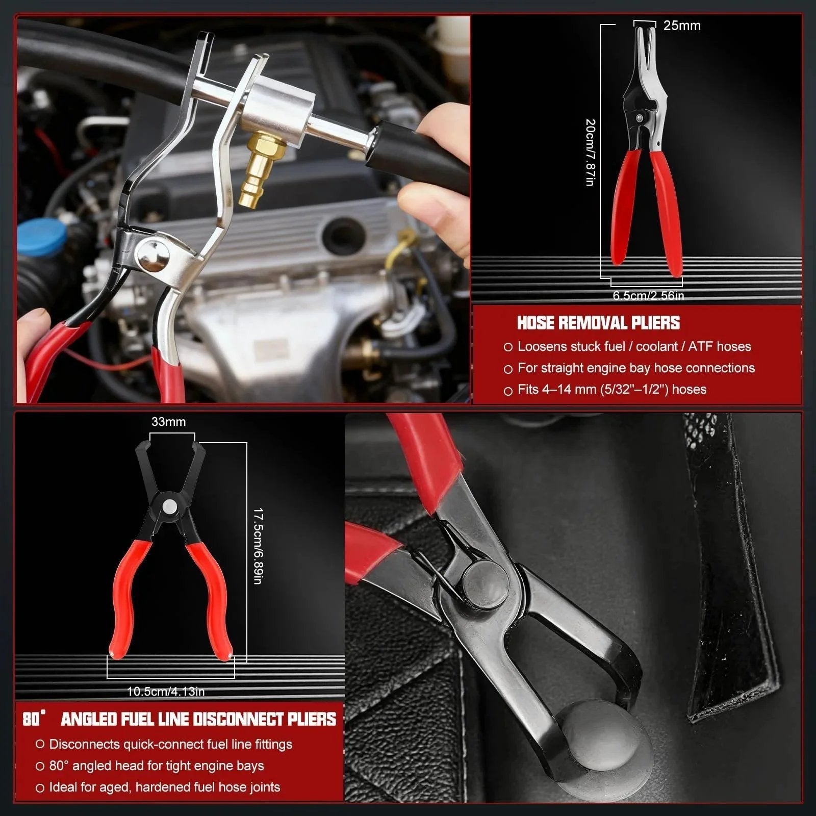 9 Piece Hose Clamp Pliers Set For Fuel Line Disconnect And Hose Removal Tool Kit Including Relay Puller Straight Clamp Pliers 30 Degree Angled Disconnect Pliers Panel Clip Pliers Trim Tool And Carry Case