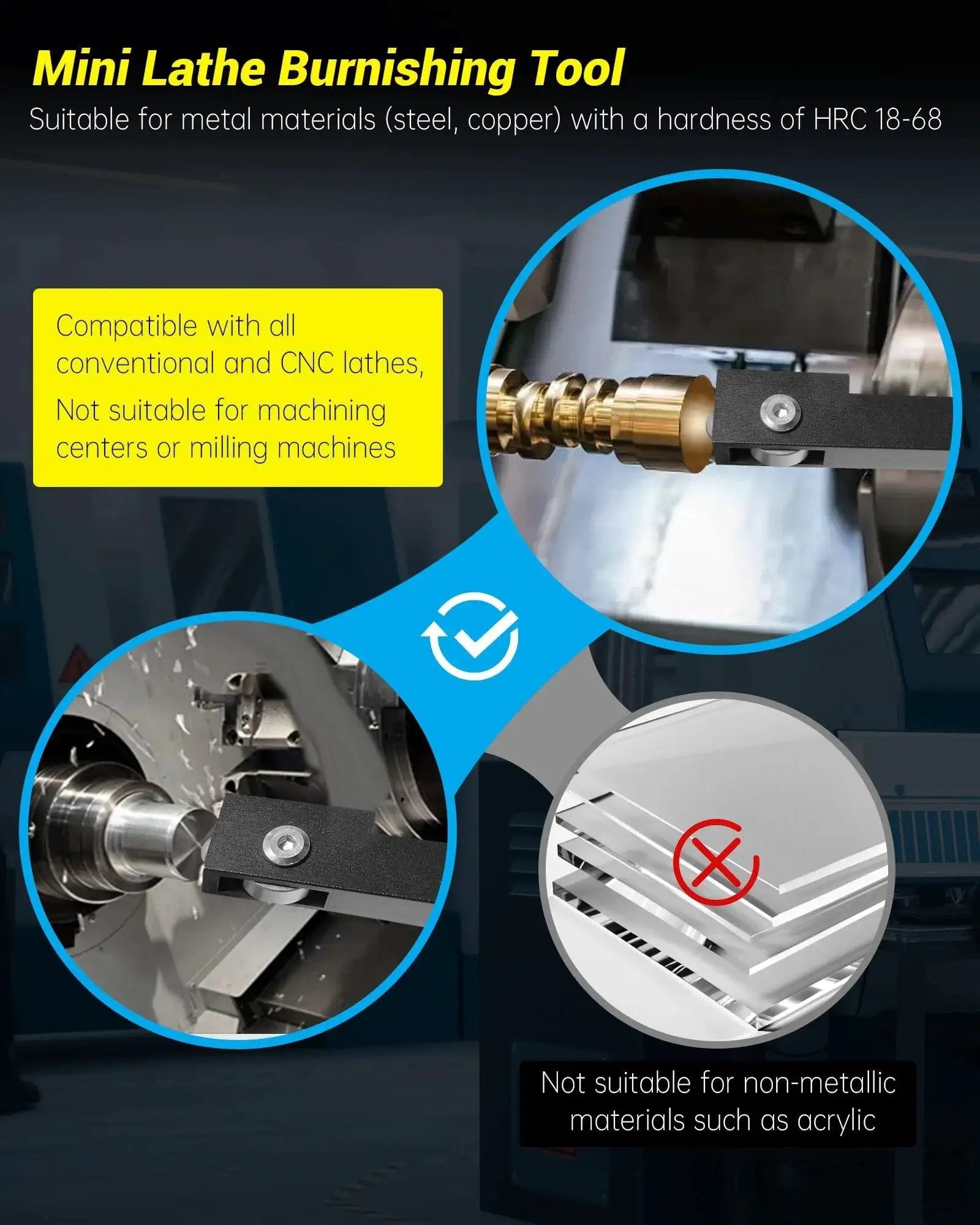 Diagram showing Pro Grade Upgraded Mini Lathe Roller Burnishing Tool With Bearing Steel Balls for metal materials HRC 18-68.