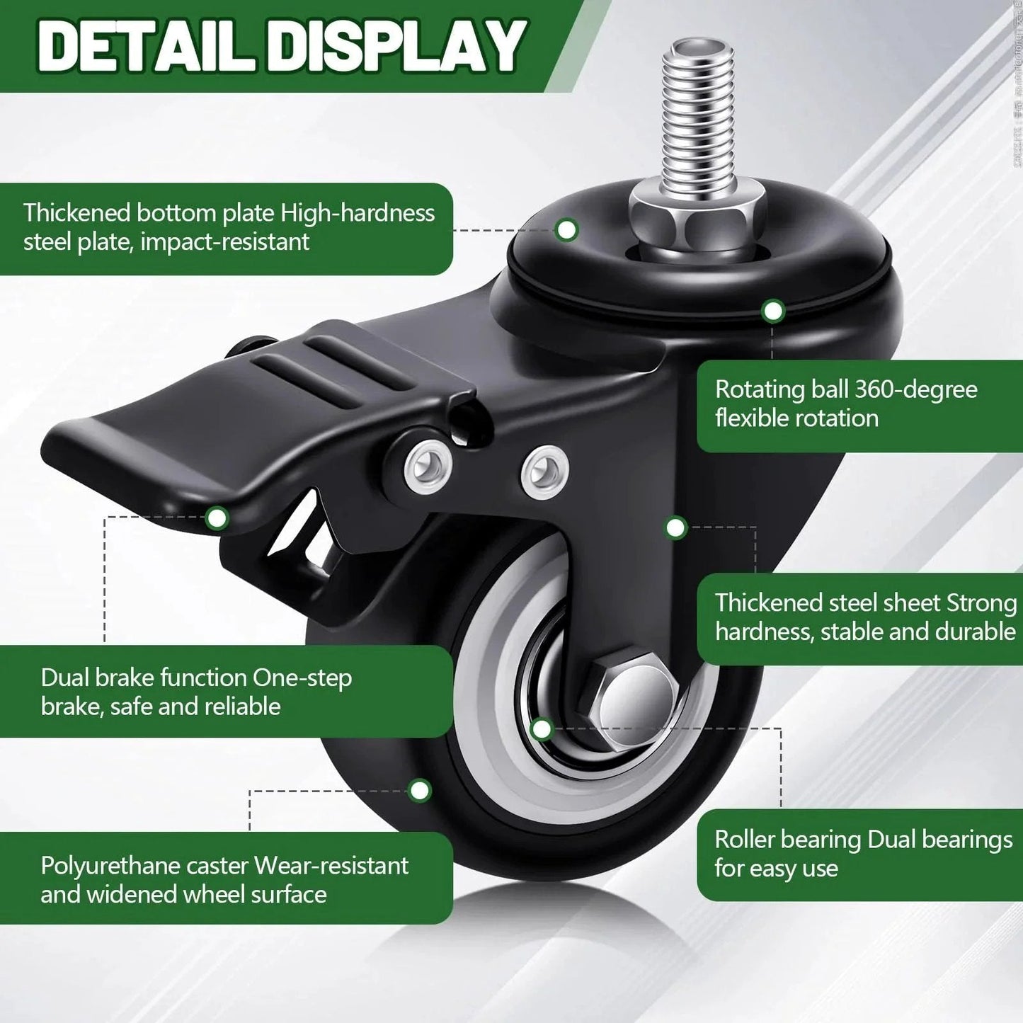 Set Of 12 M8 Caster Wheels 2 Inch Heavy Duty Swivel Locking Desk Carts Furniture Wheels With Dual Brakes, close-up