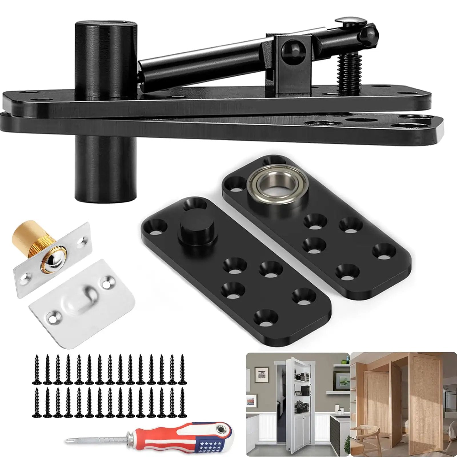 Hidden Door Hinge Set 304 Stainless Steel Beefy Heavy Duty Pivot Hinge With 573Lb Load Rating For Doors And Bookcase Concealed Entry 360 Degree Rotation Rustproof Durable Invisible Door Hardware.