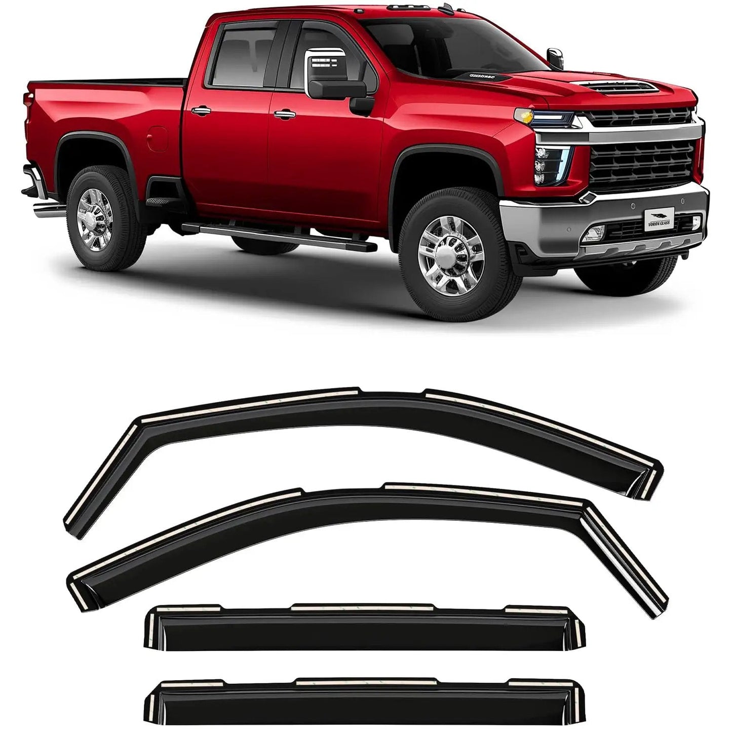 In Channel Rain Guards For Silverado 2500HD 3500HD Crew Cab 2020 Through 2026 Window Deflectors Vent Visors 4 Piece Polycarbonate extra durable