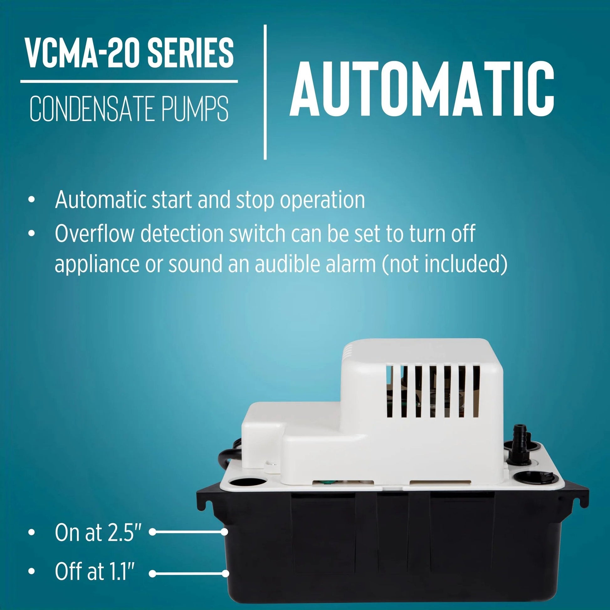 Automatic Condensate Removal Pump for HVAC Refrigeration and Dehumidifiers With Overflow Detection Switch No Fuss VCMA 20ULST