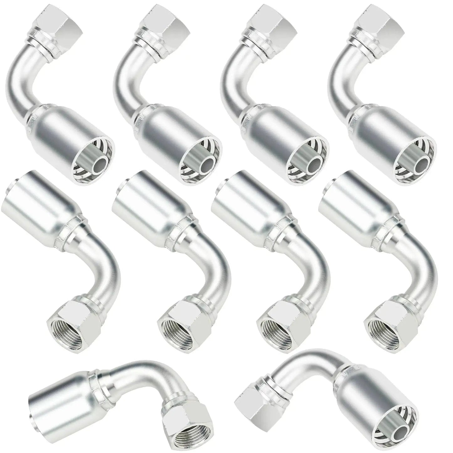 Hydraulic Fittings 90 Degree 1/2 Inch JIC to 1/2 Inch Hose Crimp Kit, 10 Piece Size 08, showing multiple fittings with swivel ends