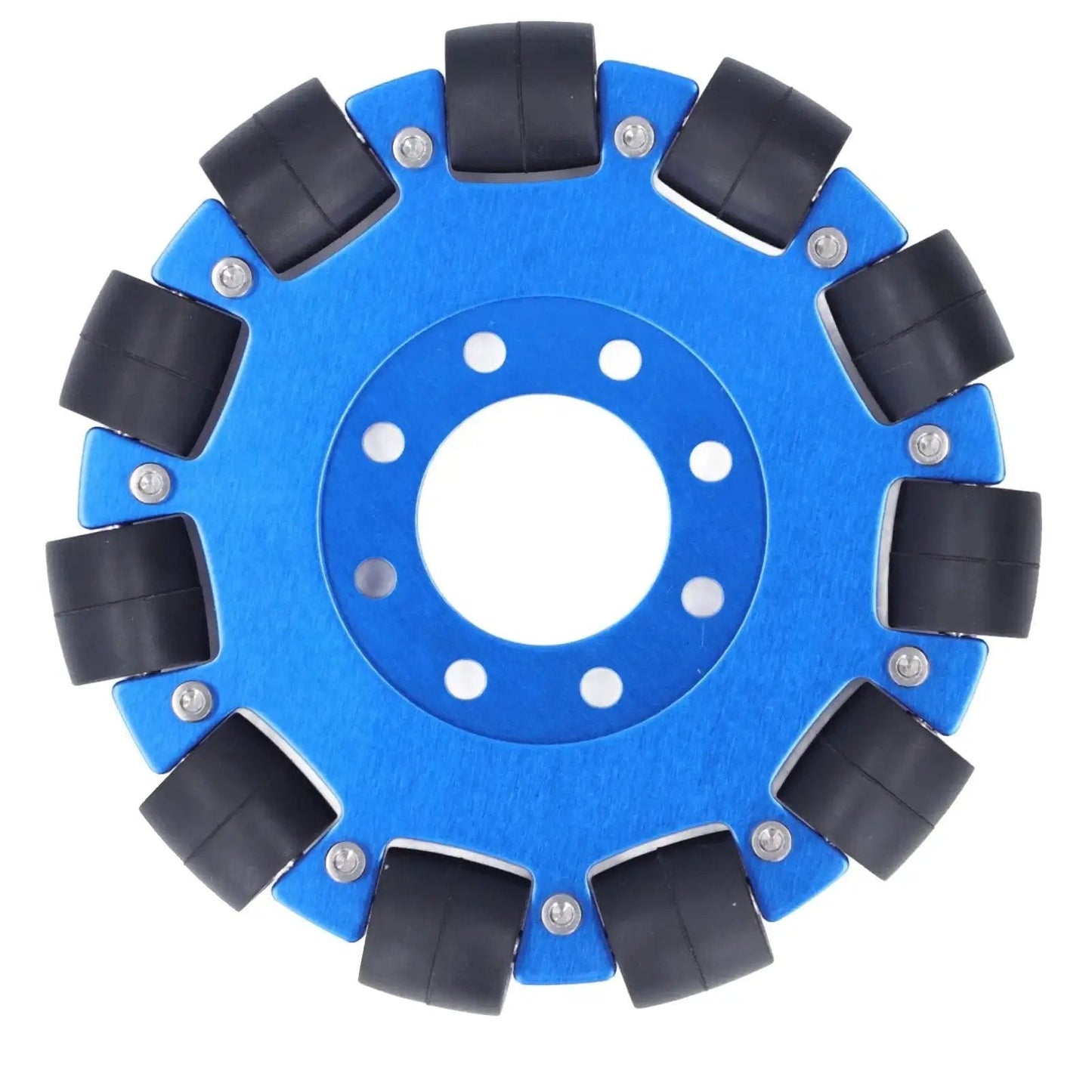 Five Inch Omnidirectional Robot Wheel With Aluminum Alloy Hub Dual Bearings Silicone Rollers For Smooth Lateral Movement In DIY Robots Maker Educational Projects Ideal For Tight Space Navigation And Precise Omnidirectional Control M5604 0014 0127 front view