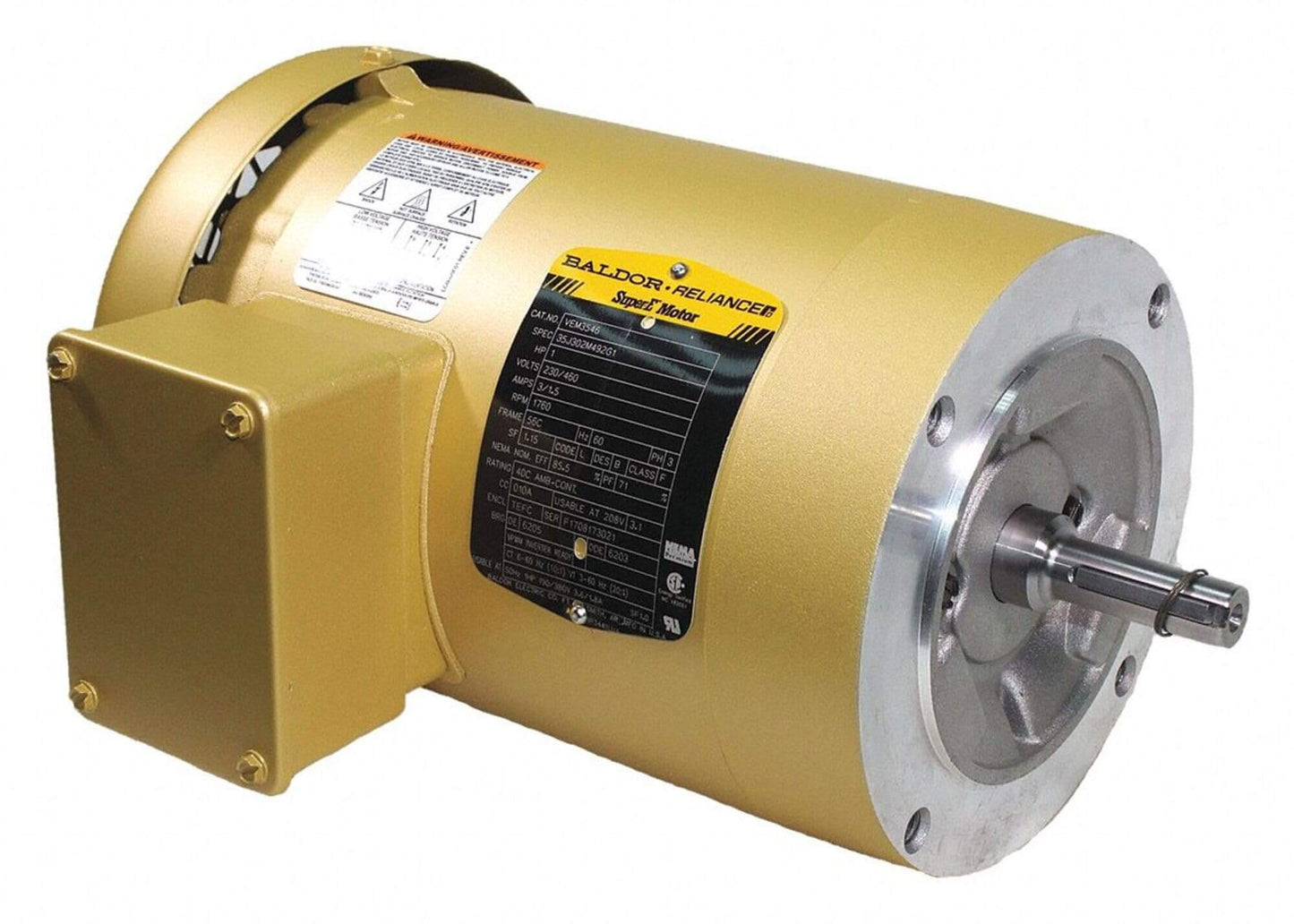 1 HP Three-Phase TEFC Electric Motor 1765 RPM 60 Hz 56C Frame F1 Mount 3524M Insulation Class N Single Unit General Purpose Industrial Equipment sealed ball bearing heavy duty