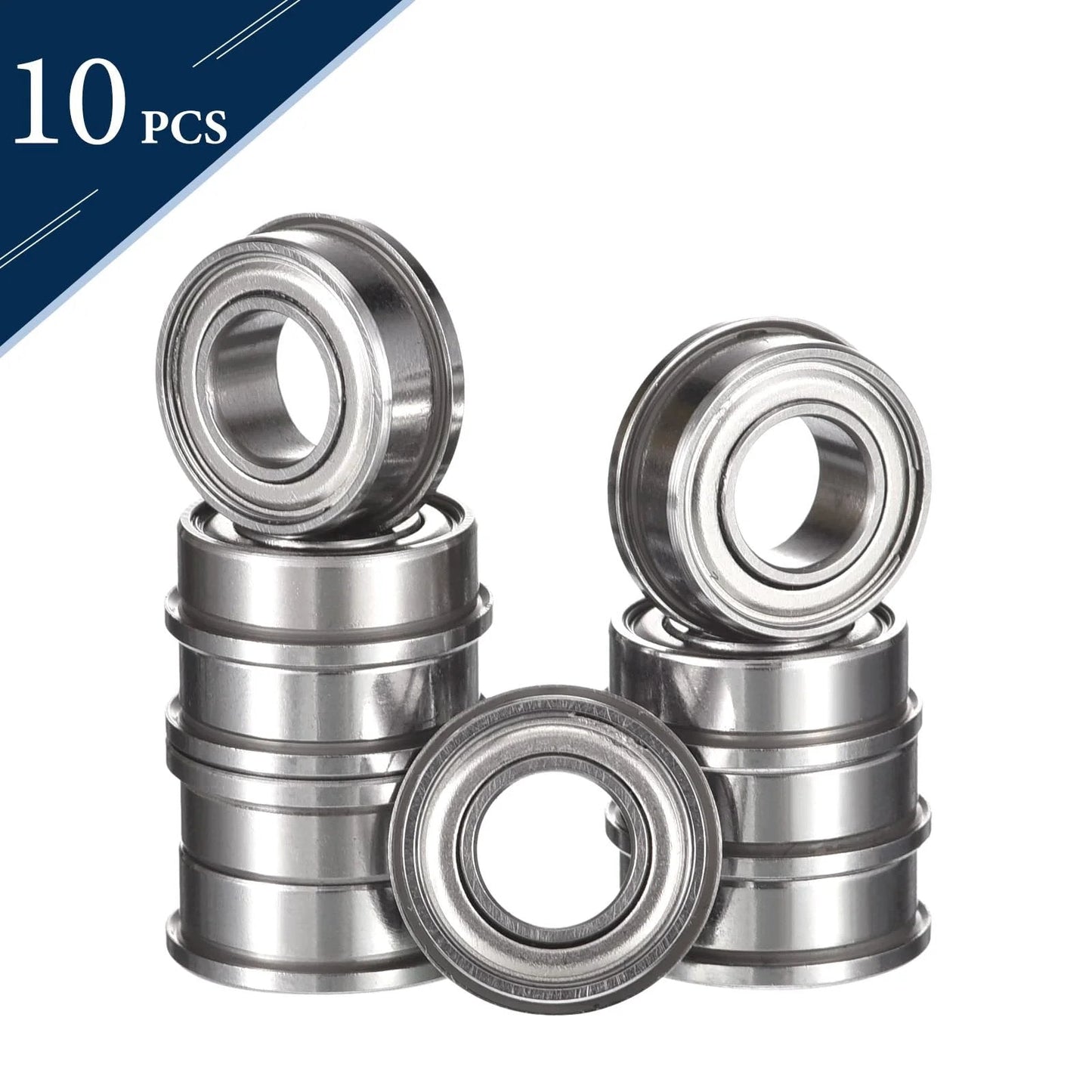 Flanged Miniature Ball Bearing Three Sixteenths Inch Inner Diameter Three Eighths Inch Outer Diameter One Eighth Inch Width Deep Groove Double Shielded Pre Lubricated Chrome Steel GCr15 FR166ZZ 10 Pack By HiPicco For RC Models stack