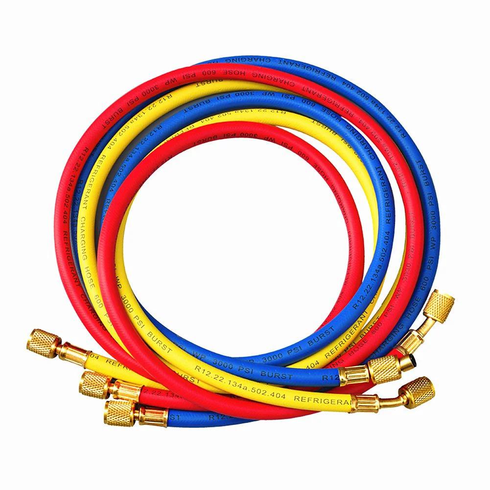 72 Inch HVAC Manifold Gauge Hoses Set Three Pack With Brass Connectors For R134A R12 R22 R502 Refrigerants Ideal For AC System Charging And Testing