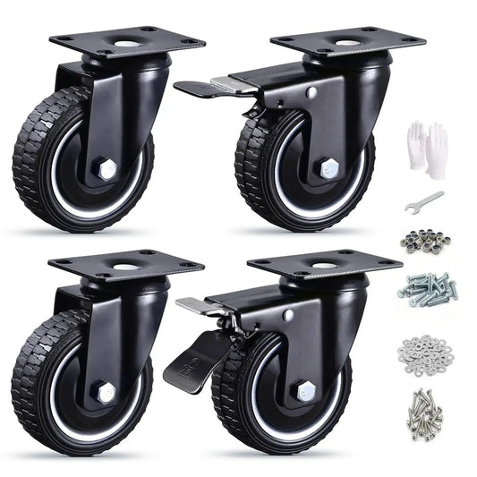 4 Inch Heavy Duty Caster Wheels Set Of 4 With Total Enclosure Dust Cover Dual Locking Silent Industrial Rubber Swivel Casters