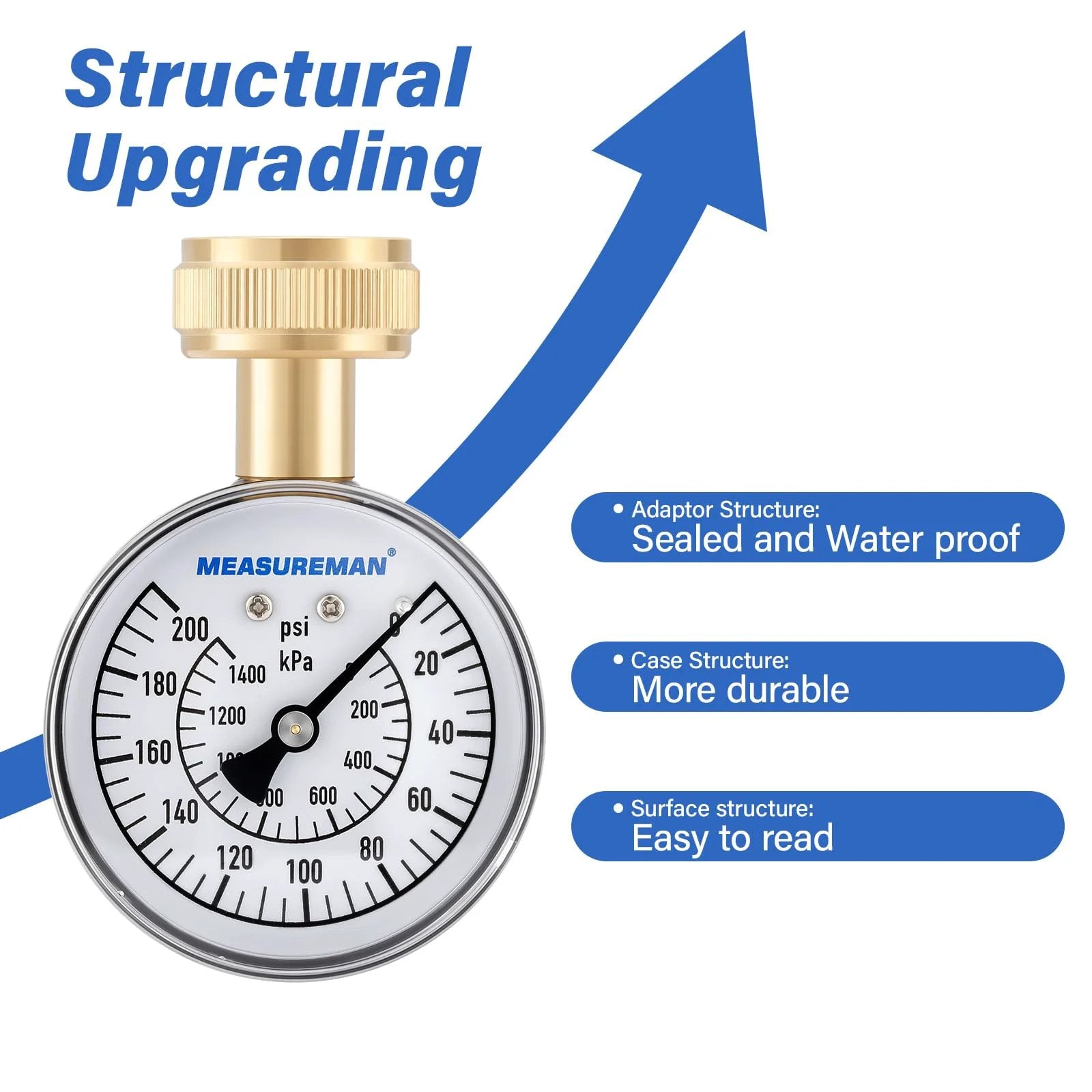 Water Pressure Gauge 0 To 200 PSI With Two And A Half Inch Dial And Three Quarter Inch Hose Thread Built Tough In A Waterproof Case