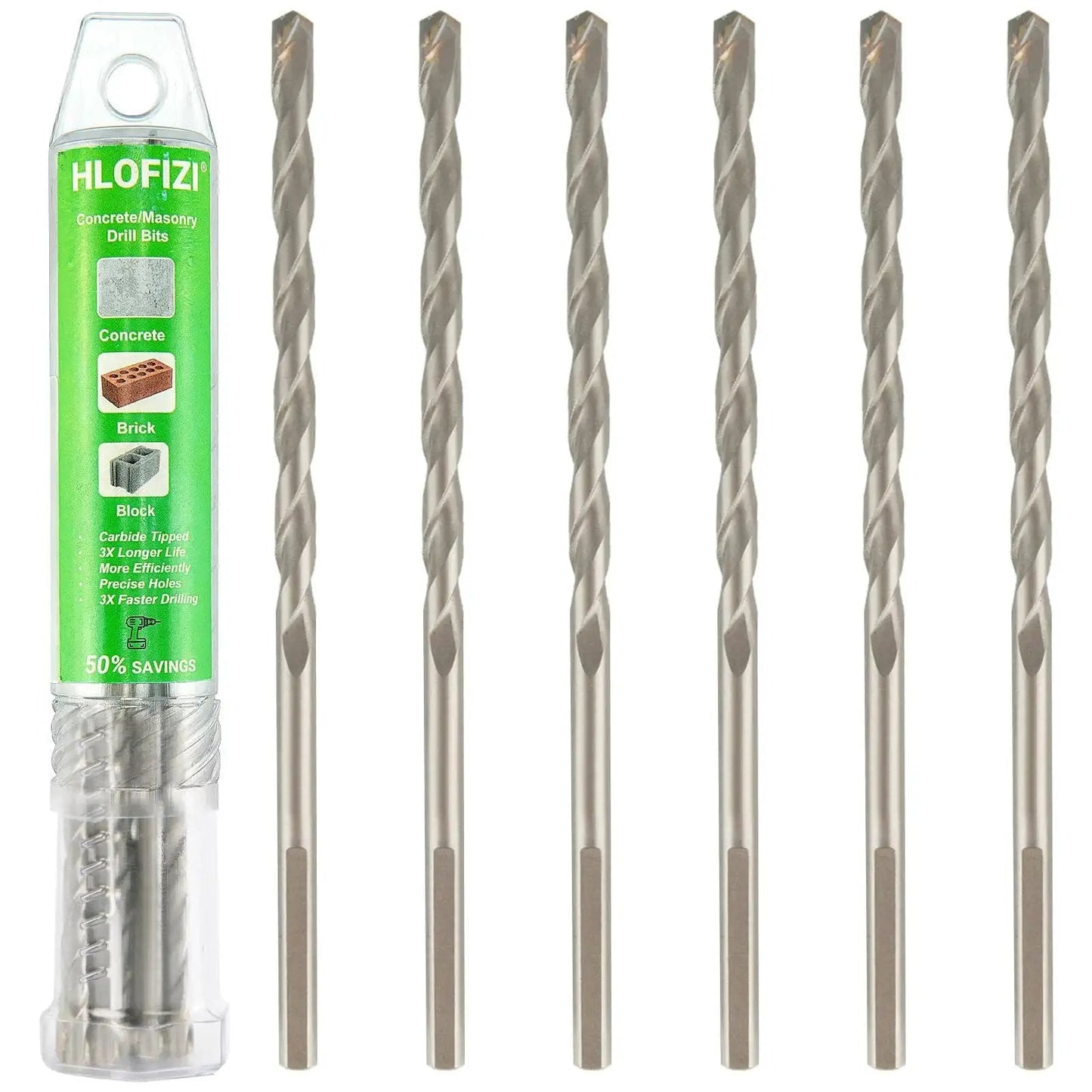 Beefy 3 16th Inch Masonry Drill Bits Set 6 Pack Carbide Tipped For Concrete Brick Stone With 3 Flat Shank And Hammer Drill Compatibility Up To 5x Longer Life HLOFIZI