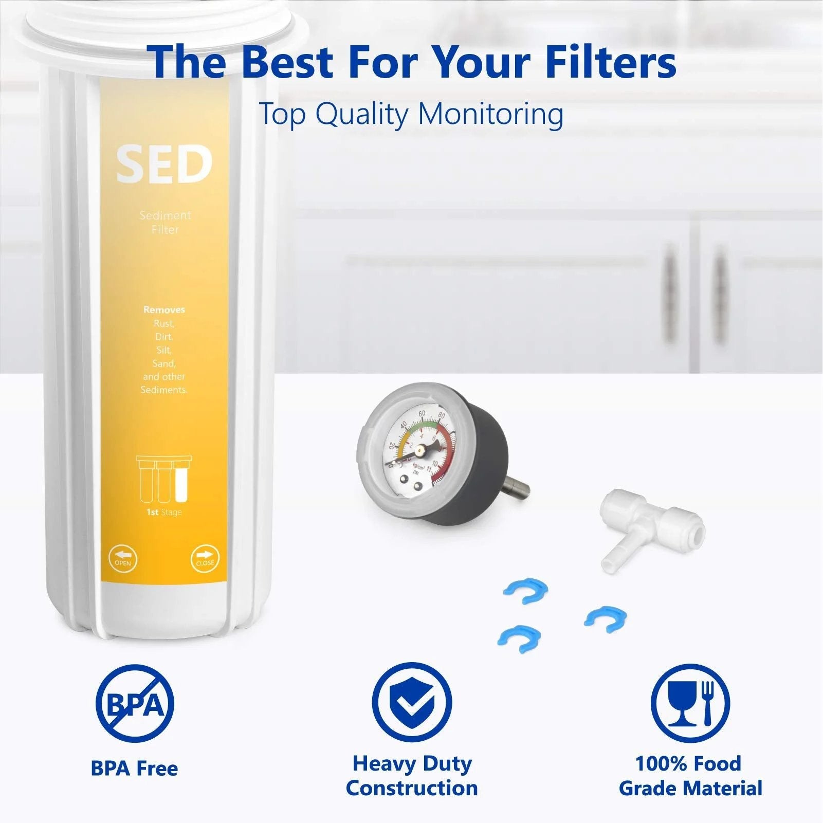 Home Water Pressure Gauge For Reverse Osmosis Systems 160 PSI Monitor With T Stem Adapter Easy Install For RO Filtration