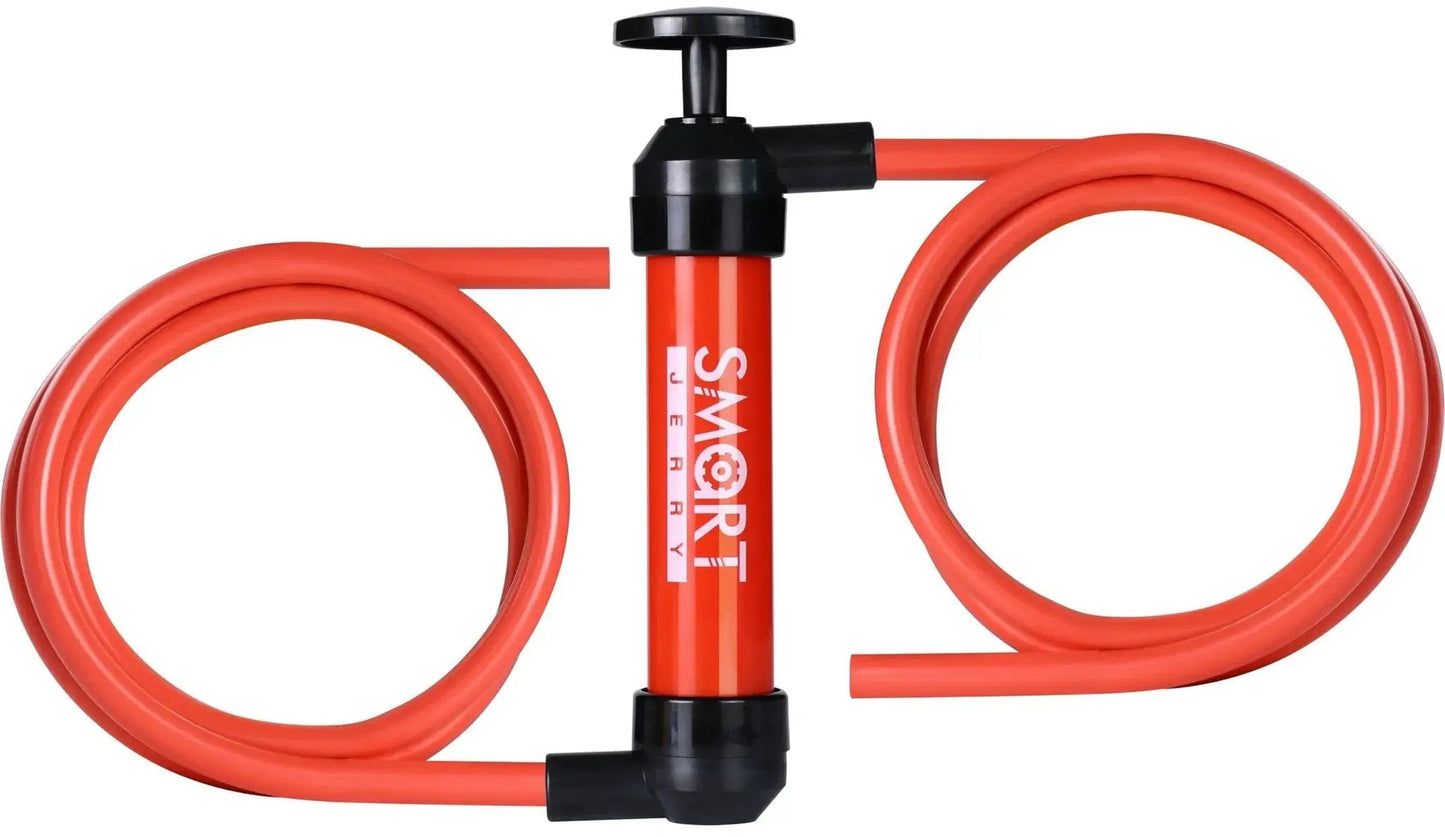 Hand Fluid Transfer Pump Siphon For Gas Oil RV Antifreeze Lawn Mower Fish Tank, red with dual hoses and black handle