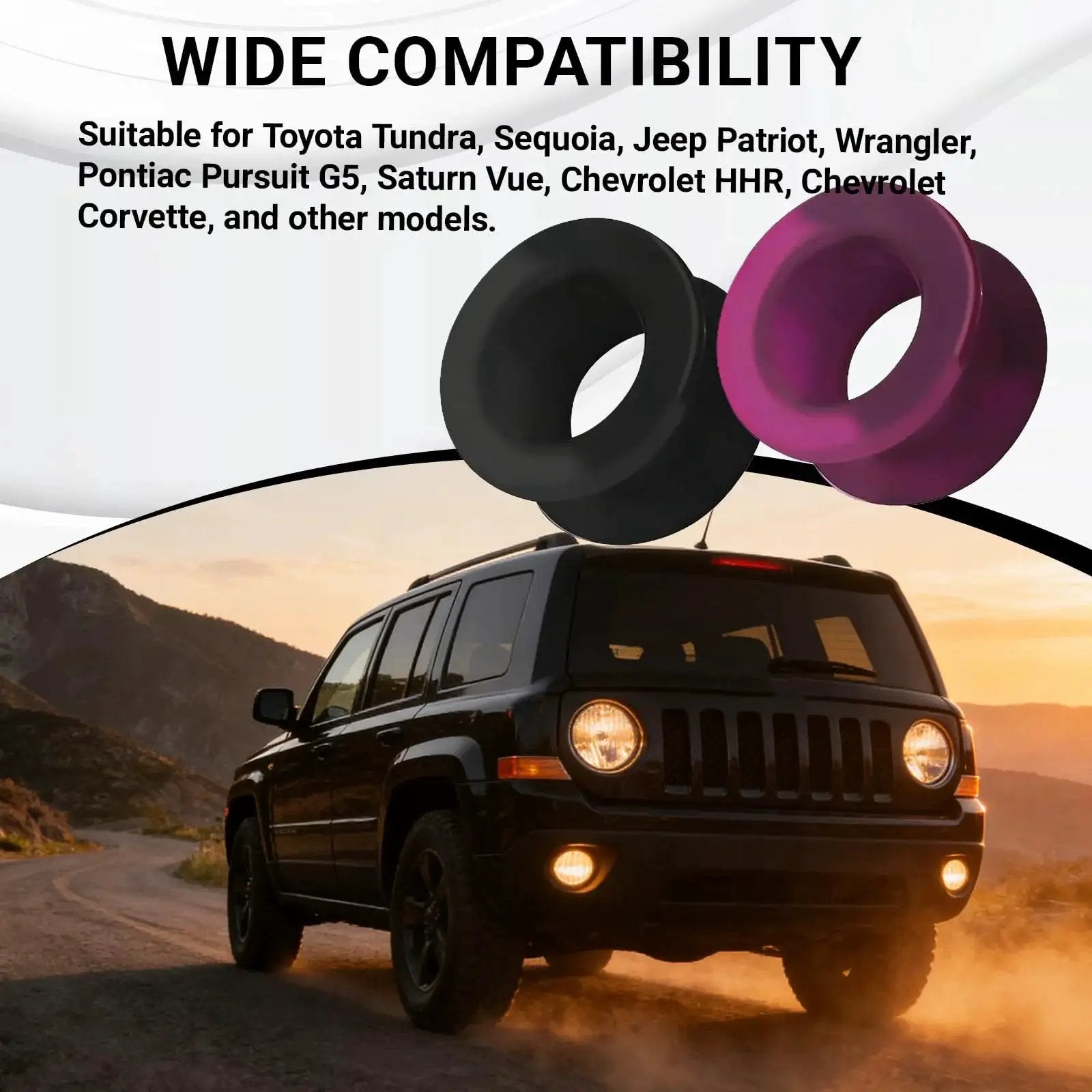 2 Pack Shift Cable Bushing Repair Kit for Automatic Transmissions with Clips shown with SUV, wide compatibility info.