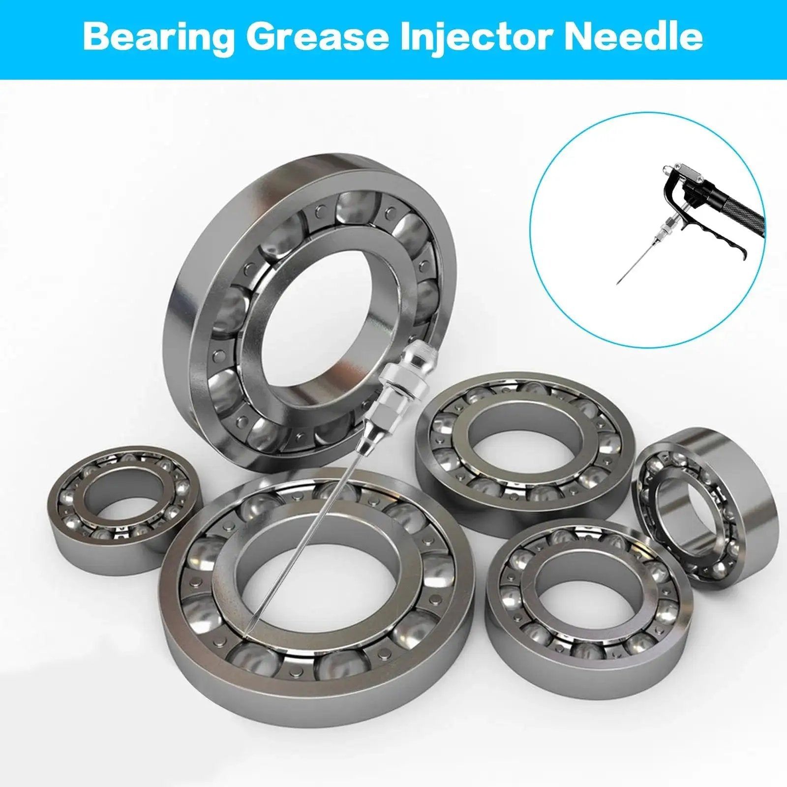 Grease Gun Needle Accessory Set Eight Pieces Including Six Injector Needles One Needle Dispenser and One Nipple Adapter for Sealed Joints