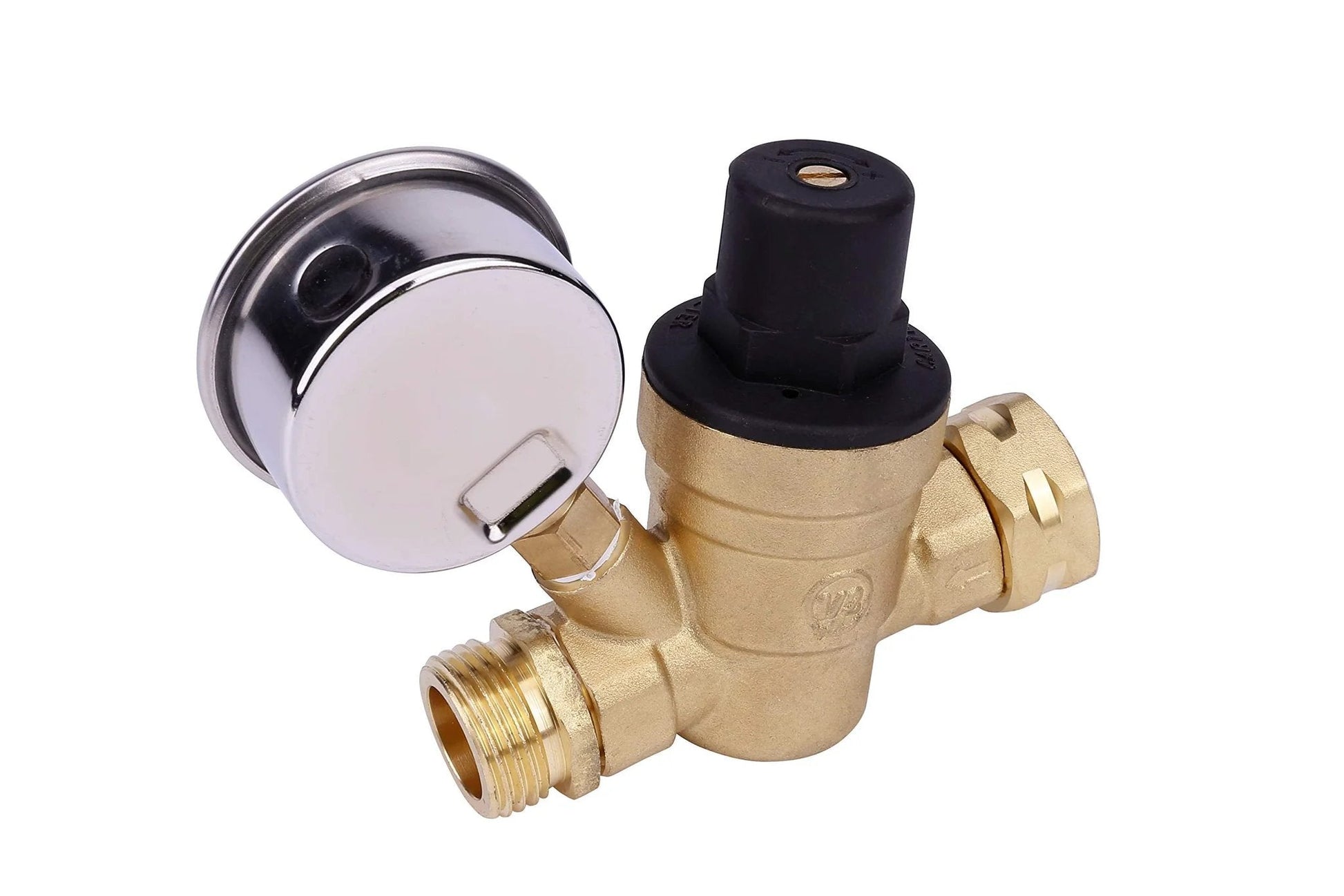 RV Water Pressure Regulator With Gauge, Adjustable From Zero To One Sixty PSI, Three Quarter Inch Water Hose Valve For RVs