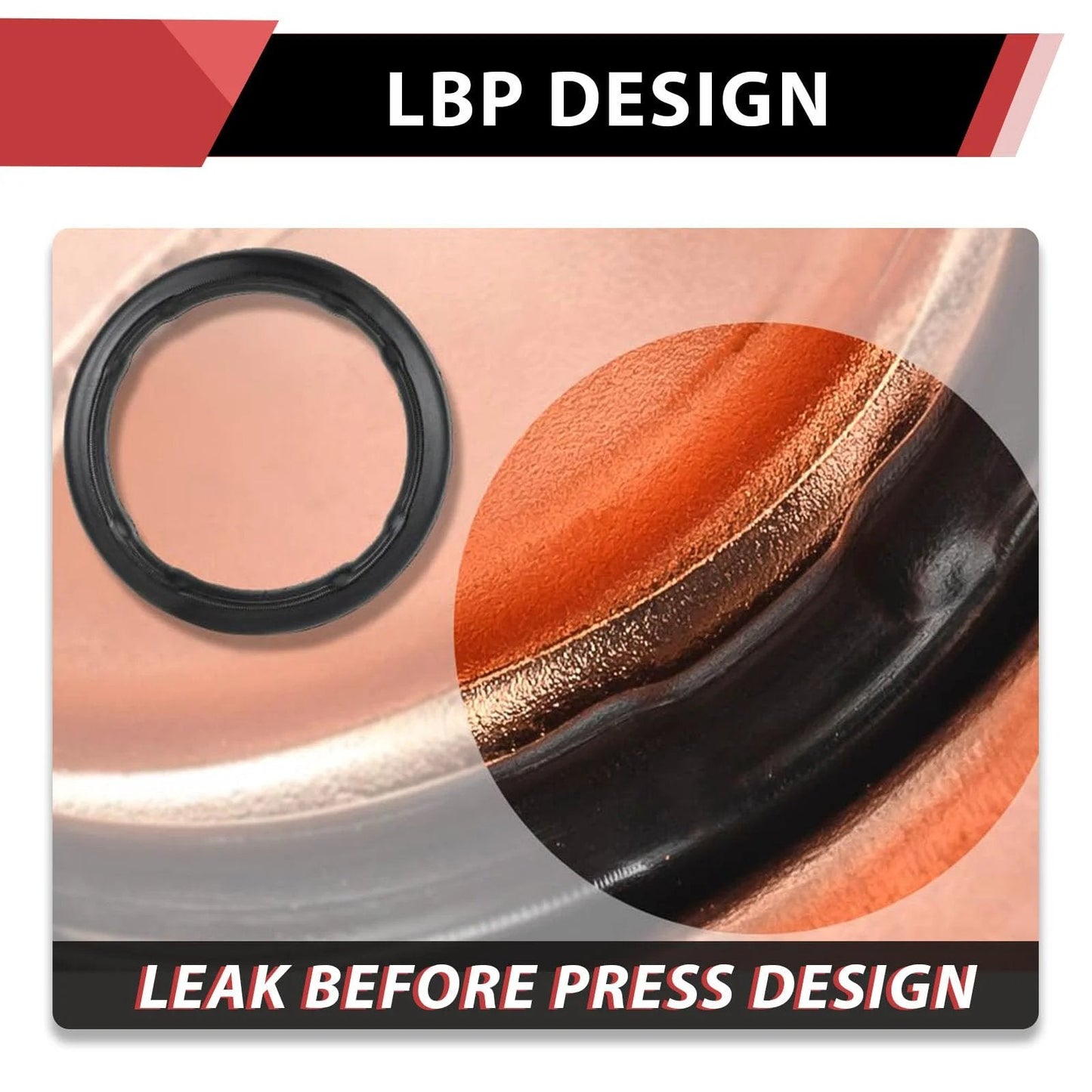 Close-up of LBP Design feature in Pack Of Five Half Inch Copper Press Fit To Half Inch Female NPT Drop Ear 90 Degree Elbow Plumbing Fittings with leak-proof seal.