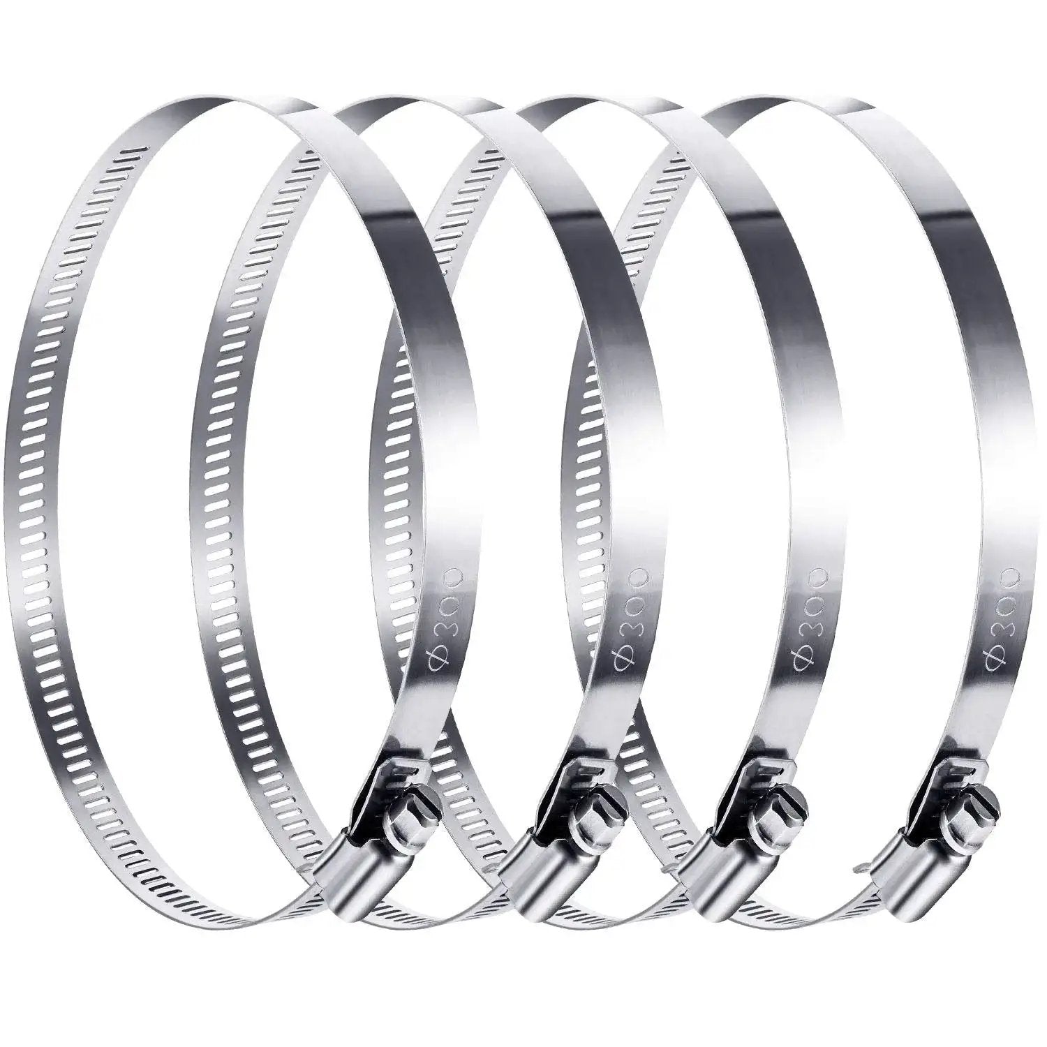 12 Inch Adjustable 304 Stainless Steel Duct Clamps Worm Gear Hose Clamps Pack for Pipe Intercooler Plumbing Tube and Fuel Line 4 Pieces