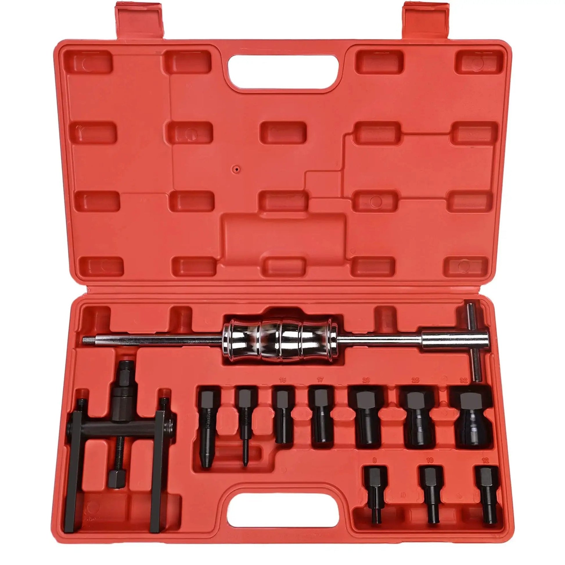 12 Piece Blind Hole Bearing Puller Kit With Slide Hammer for Motorcycles, Inner Bearing Remover Tool Set with Collets in red case