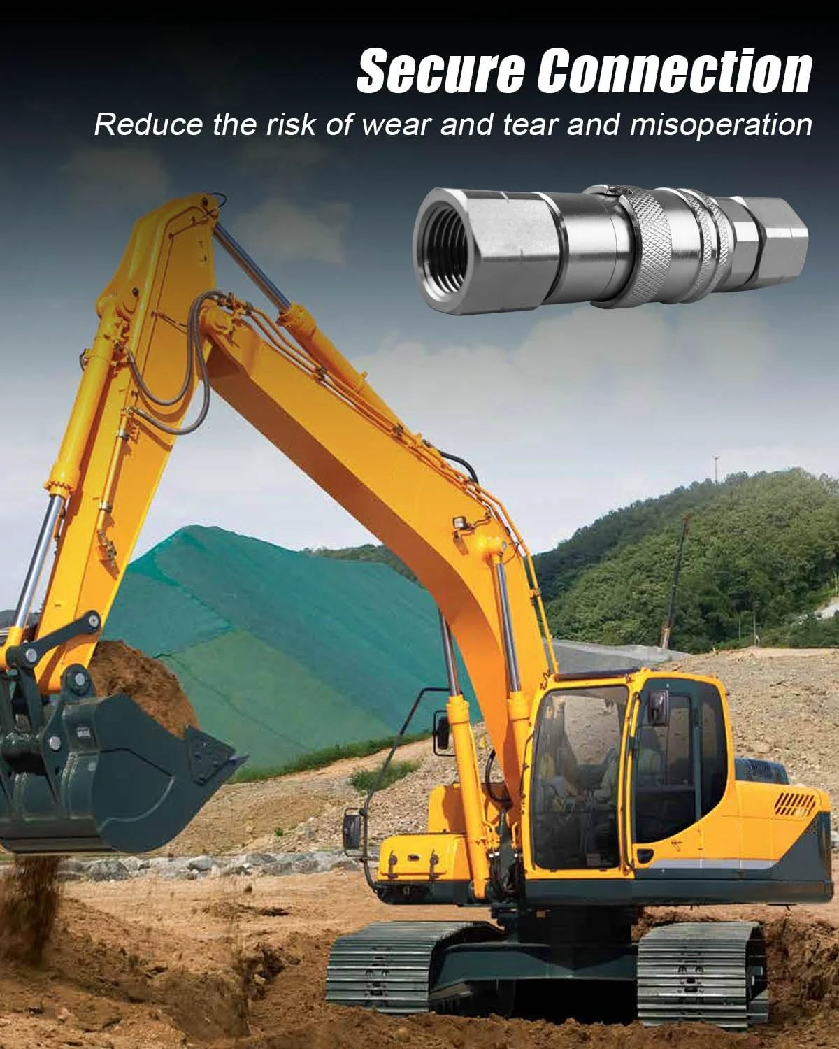 Three Eighths Inch Flat Face Hydraulic Quick Connect Couplers With Dust Caps for heavy equipment connection in use with excavator