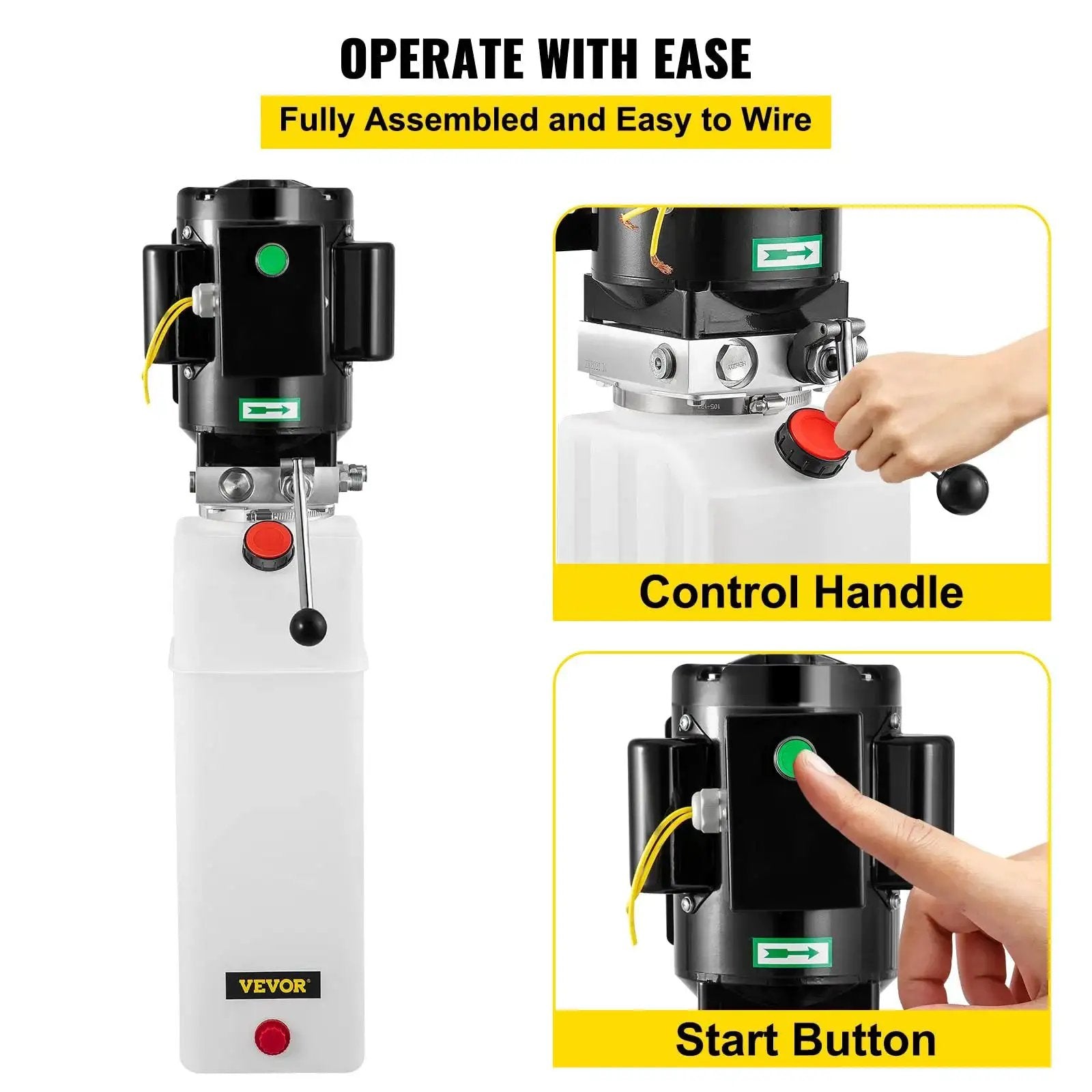 Hydraulic Power Unit For Car Lifts With 220V AC Motor, 3 HP, control handle and start button details, auto shop upgrade.