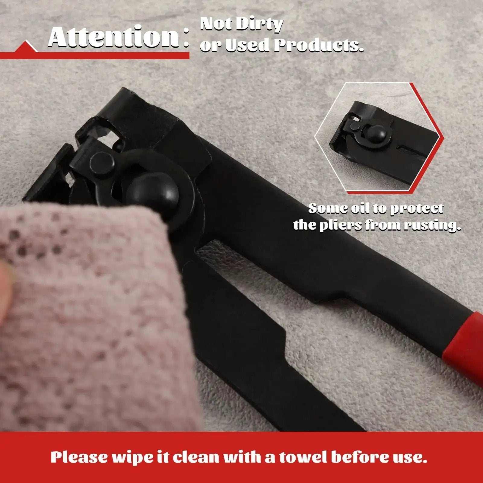 All In One Pro Grade CV Joint Boot Clamp Pliers Kit with rust protection, focus on cleaning instructions with towel, SPEEDWOX.