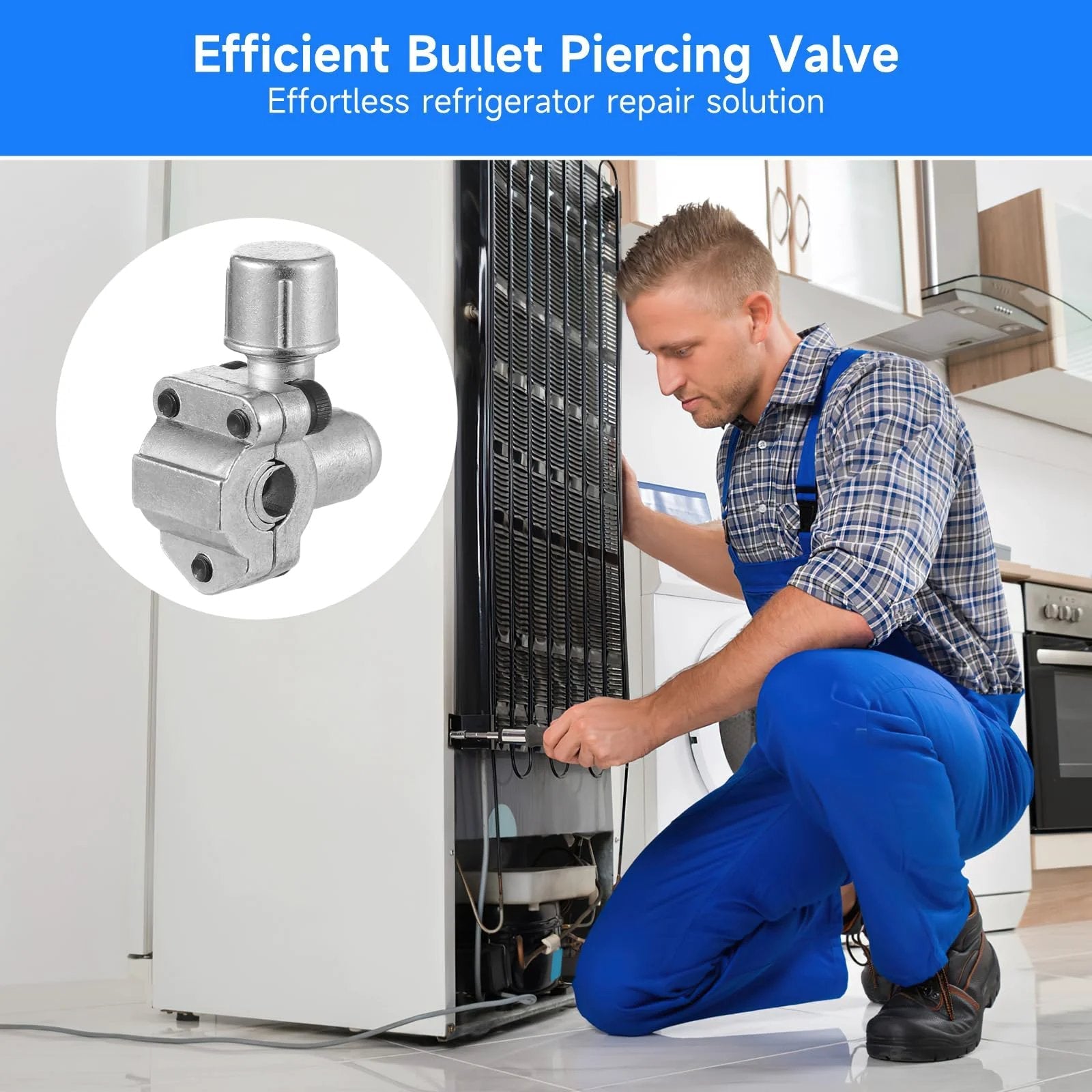 Technician using Bullet Piercing Valve Kit For Refrigeration And HVAC 10 Pcs BPV31 Replacement Valves Compatible With 1/4, 5/16, 3/8 Inch OD Pipes