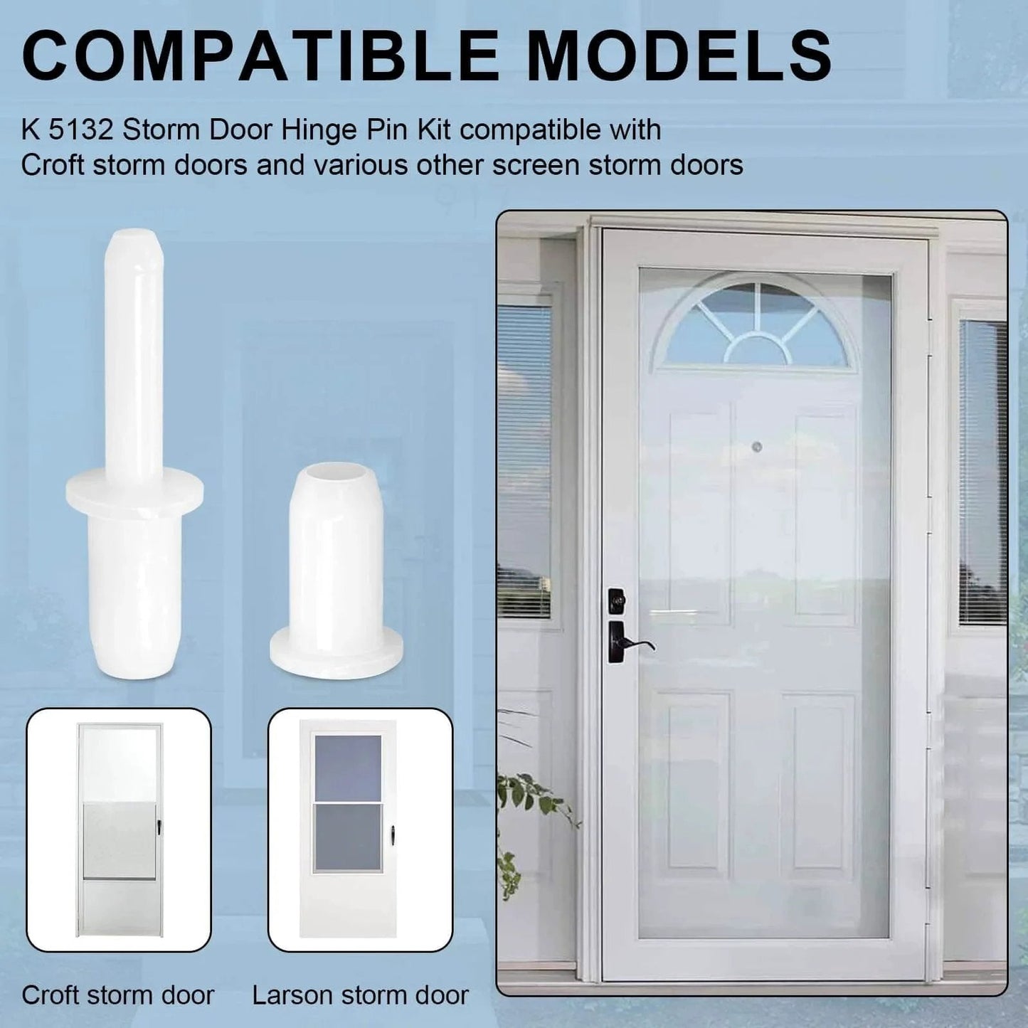 Six Sets Of 1-7/16 Inch Screen And Storm Door Hinge Pin Kit With White Nylon Pins For Croft Storm Doors, with Compatible Models