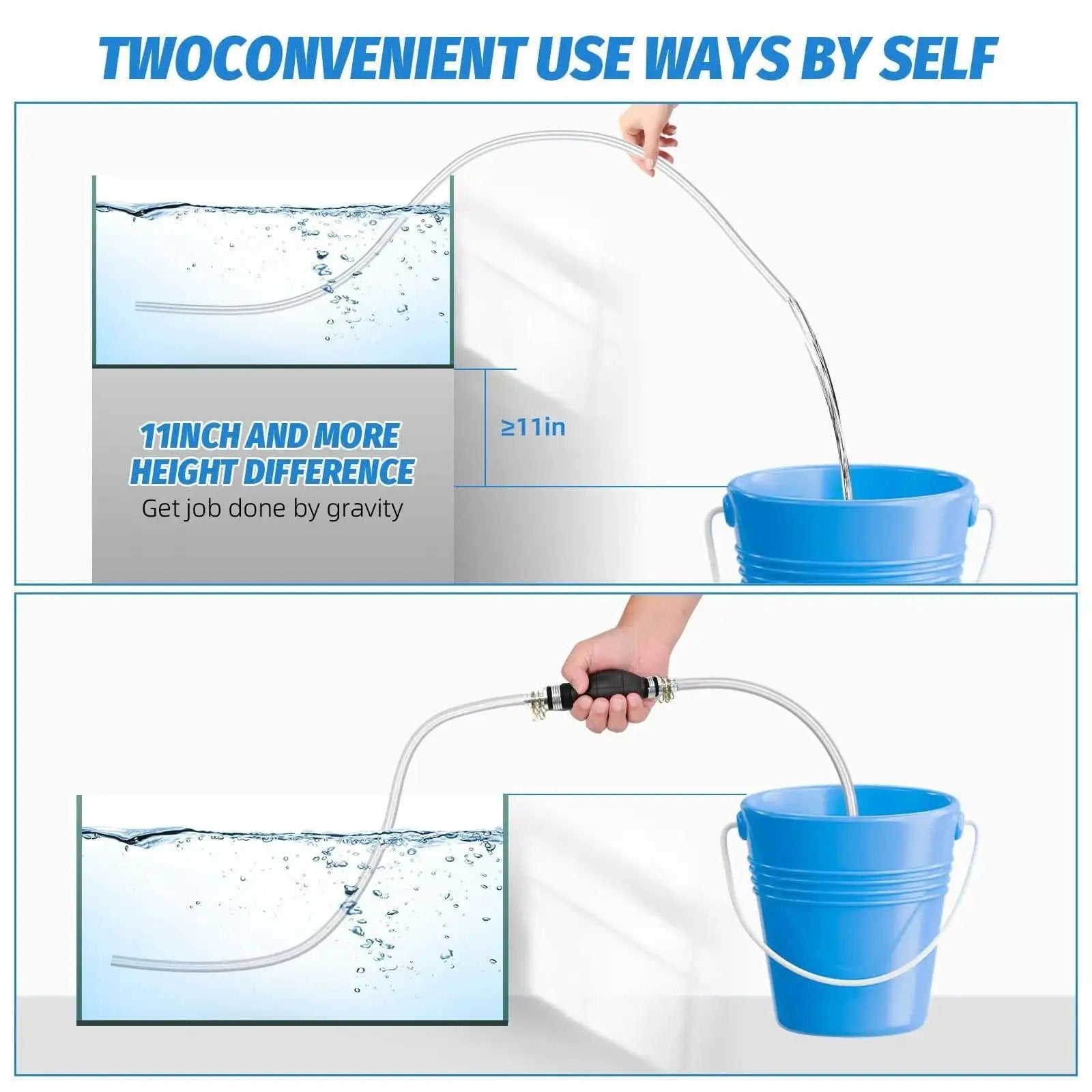 High Flow Portable Siphon Pump With 15mm PVC Hoses transferring liquid between containers