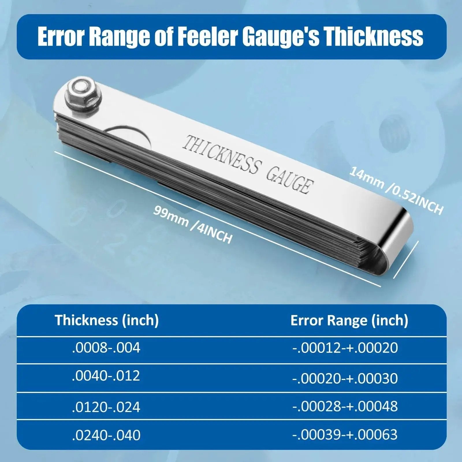 Feeler Gauge Set Stainless Steel 32 Blades Dual Marked Metric And Imperial 0.04 To 0.88 Mm 0.0015 To 0.035 Inch