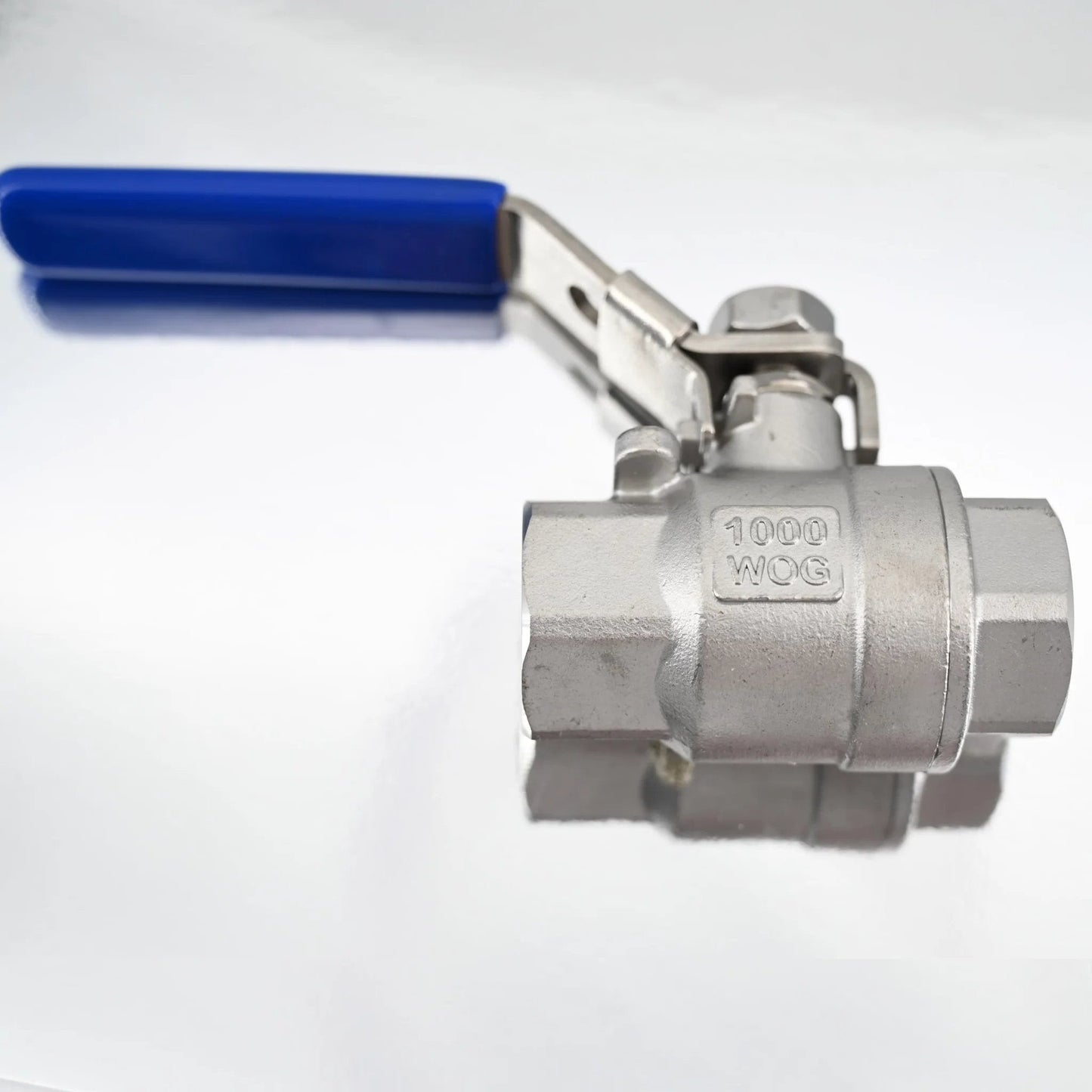Workhorse Three Quarter Inch 304 Stainless Steel Full Port Ball Valve NPT Female To Female With Blue Vinyl Handle Locking Device