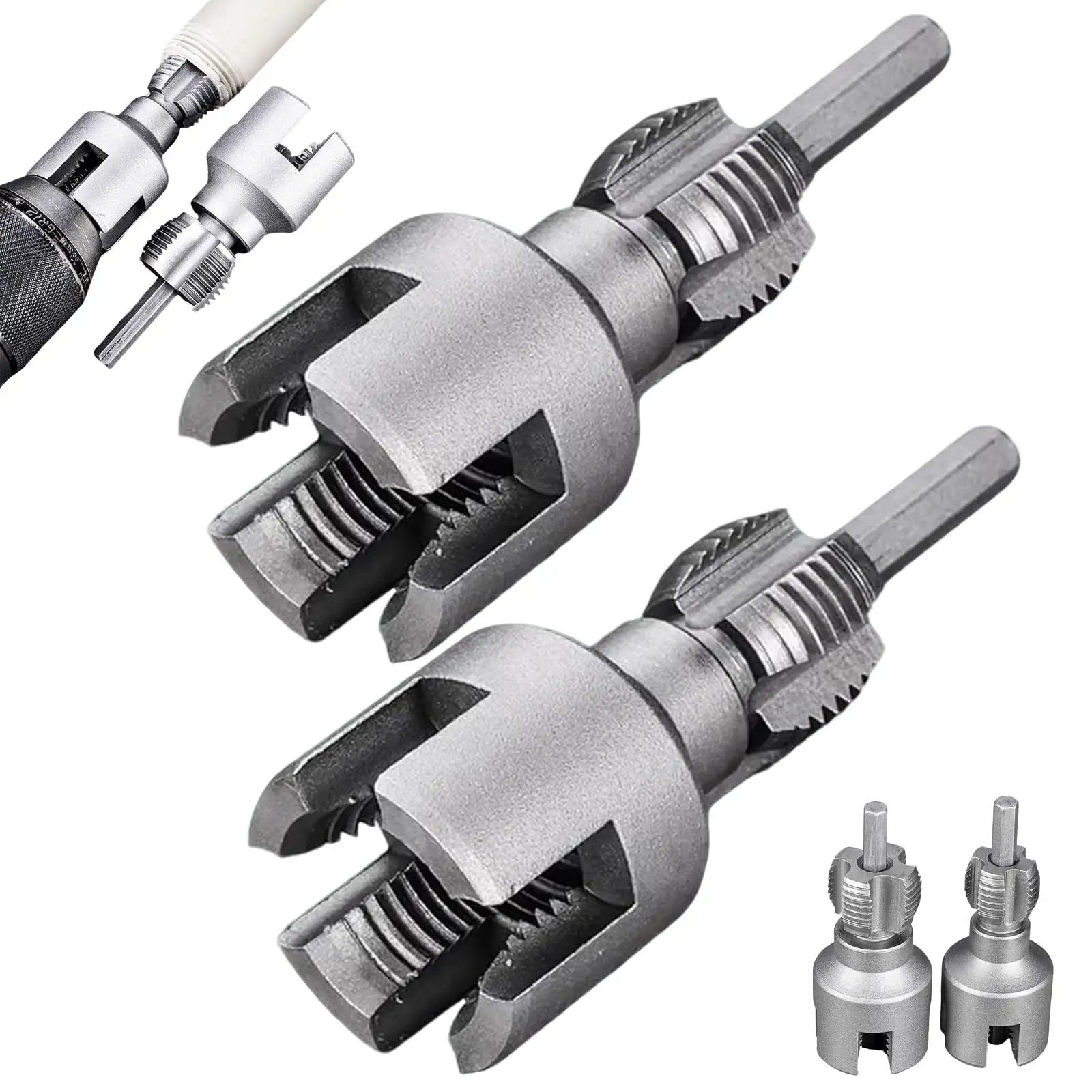 2 In 1 Internal And External Pipe Threading Tool For One Half And Three Quarter Inch PVC Pipe, Electric Drill Compatible