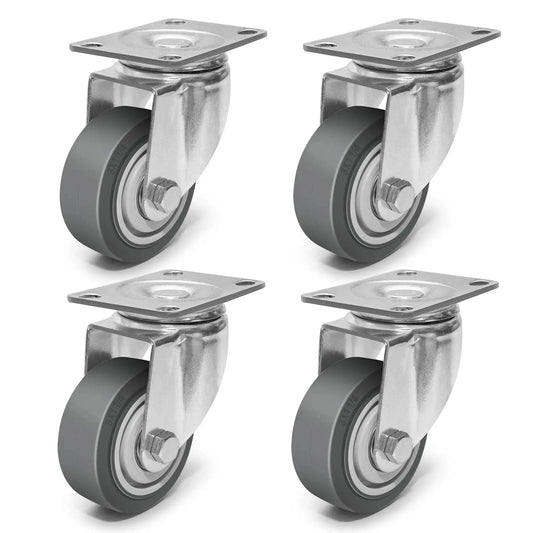3 Inch Rubber Caster Wheels Set Of 4 With Brakes, Silent Heavy Duty Swivel Plate Casters For Cart, Furniture And Workbench
