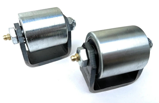 Set Of Two Weld On Trailer Tail Drag Casters With Solid Steel Rollers And Greasable Axle For Motorhomes RVs And Fifth Wheel Campers 2