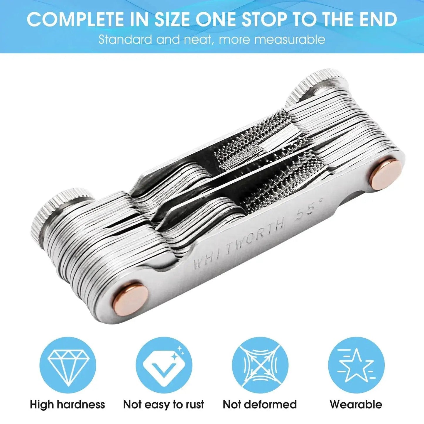 All In One 3 In 1 Thread Gauge Pro for Metric 60 Degree Whitworth 55 Degree and SAE 60 Degree Threads in stainless steel