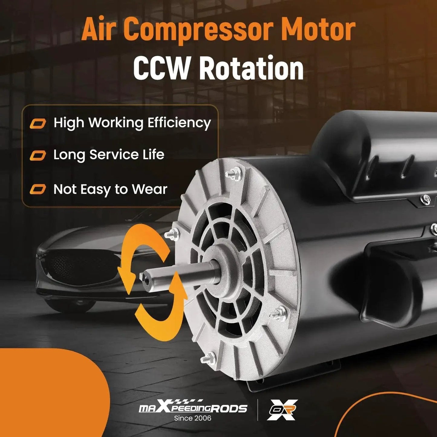 Beefy 5HP SPL Air Compressor Electric Motor For 56 Frame 3450RPM 230V 15A CCW Rotation With 5 Eighth Inch Keyed Shaft