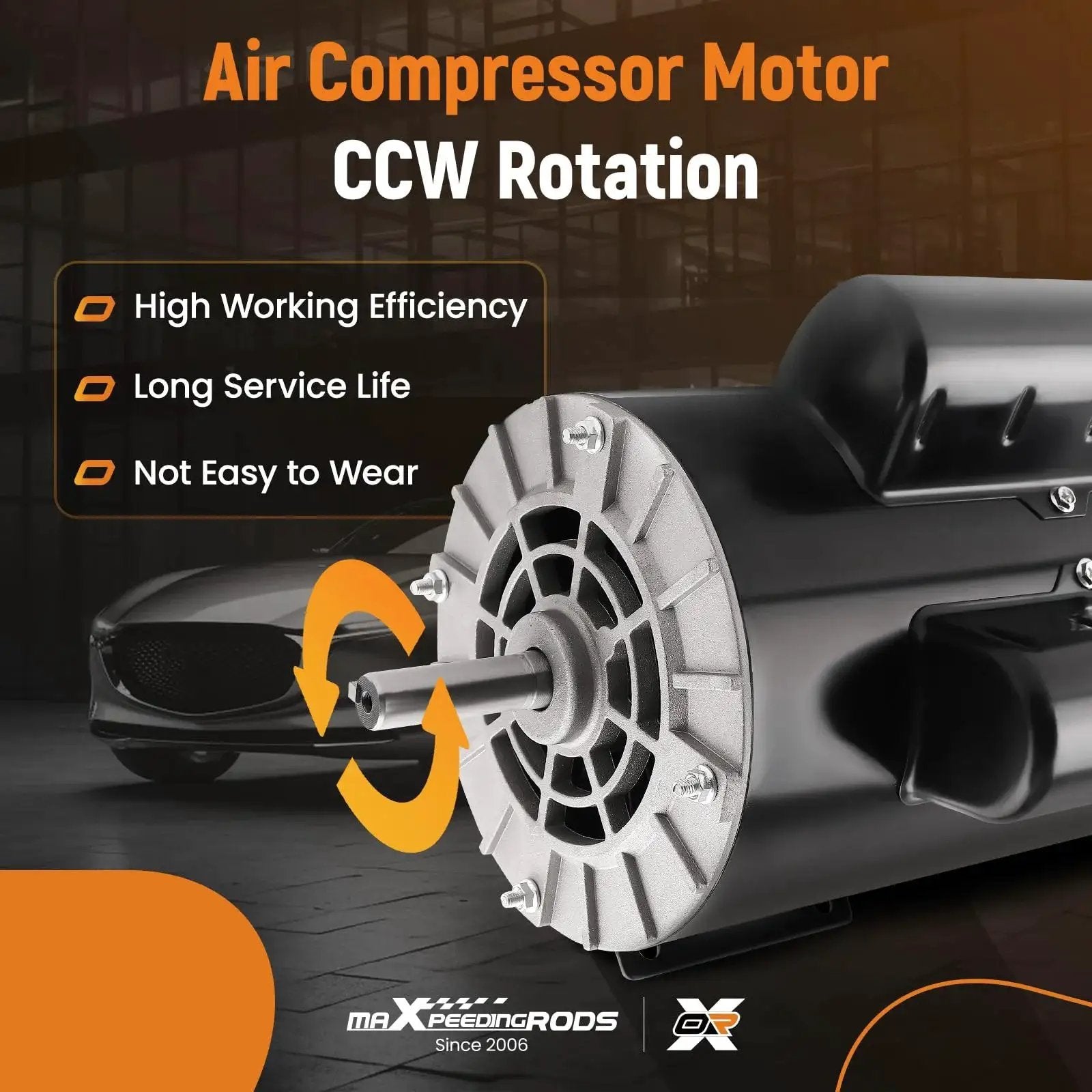Beefy 5HP SPL Air Compressor Electric Motor For 56 Frame 3450RPM 230V 15A CCW Rotation With 5 Eighth Inch Keyed Shaft