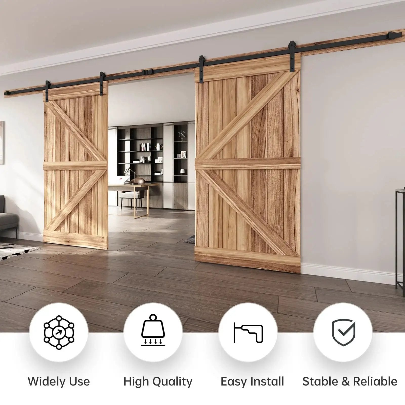 16 Ft Double Sliding Barn Door Hardware Track Kit With Straight Pulleys Heavy Duty Steel Black Powder Coated Finish