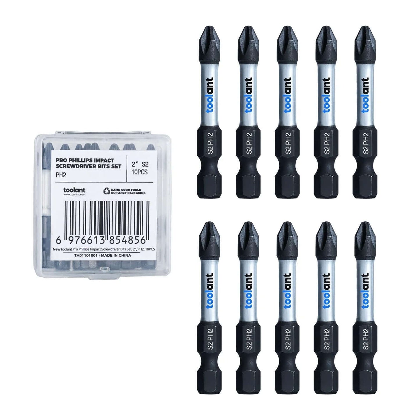 2 Inch Phillips Bit Set With Magnetic Anti Slip Tips PH2 For Impact Drivers 10 Pack Toolant No Cam Out Durable Bits For Strong Slip Free Fit And Long Life