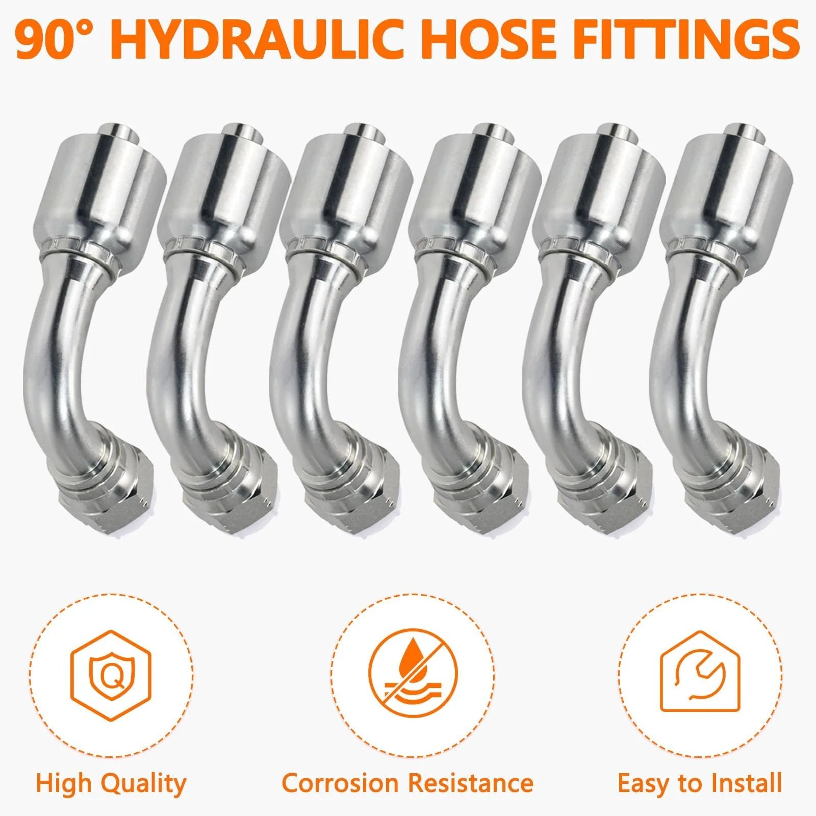 14 Piece Hydraulic Fittings Kit 3/4 Inch Hose To 3/4 Inch JIC 37 Degree Female 90 Degree Swivel Elbow, Single Wire Braided Hose Repair Kit For Agriculture, Construction And Industrial Equipment
